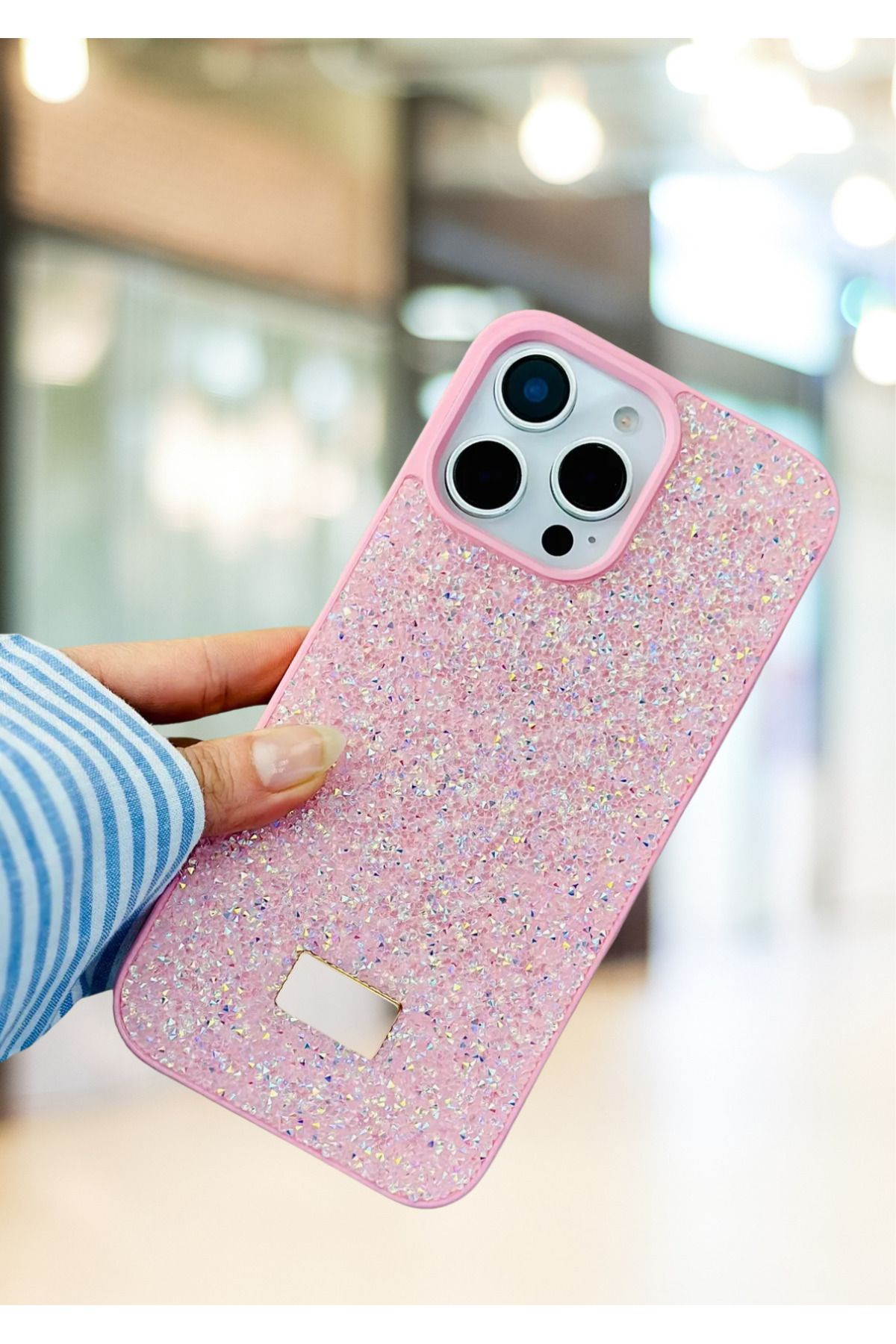 BCASE İphone 16 Pro Max Taşlı Kılıf Parlak Elmas Tasarım Lüx Silikon