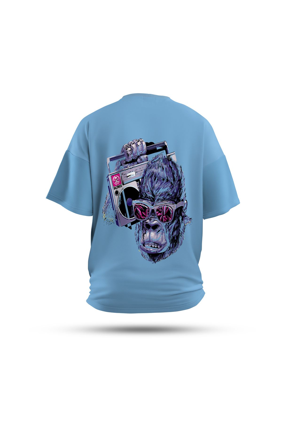 Zestia Unisex T-Shirt, Animals Goril Sırt Baskılı, Regular, %100 Pamuk, Mavi T-Shirt No: 004