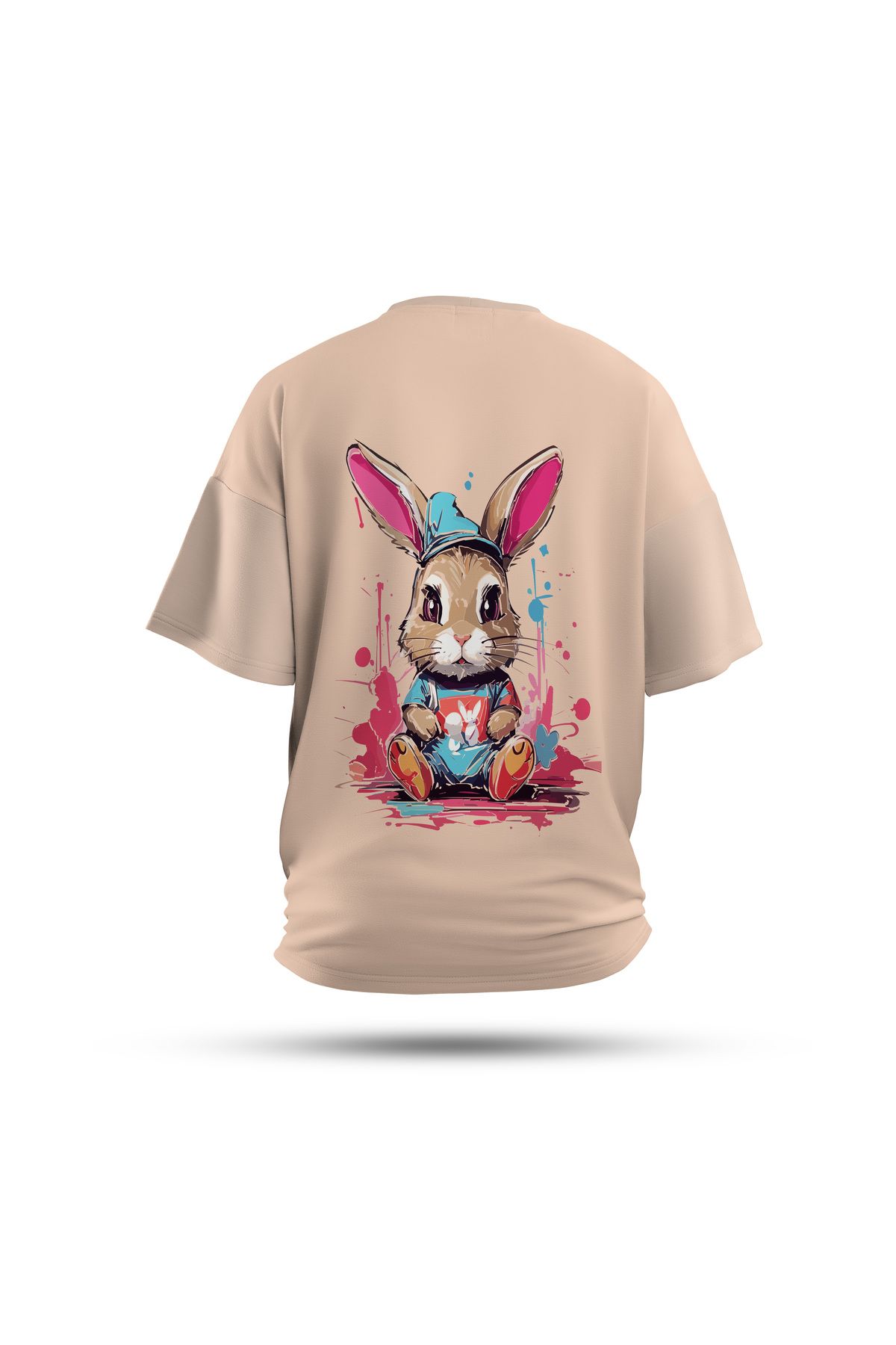Zestia Unisex T-Shirt, Animals Tavşan Sırt Baskılı, Regular, %100 Pamuk, Krem T-Shirt No: 013