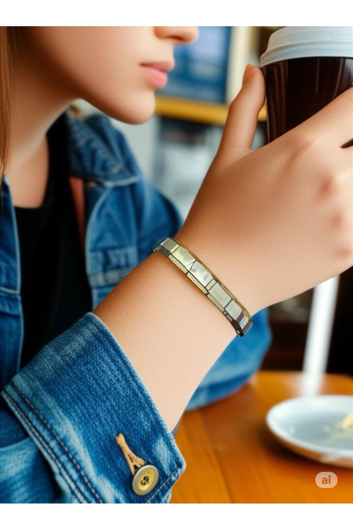 magische Gümüş Renk Yanları Gold Detay İtalyan Charm Bileklik