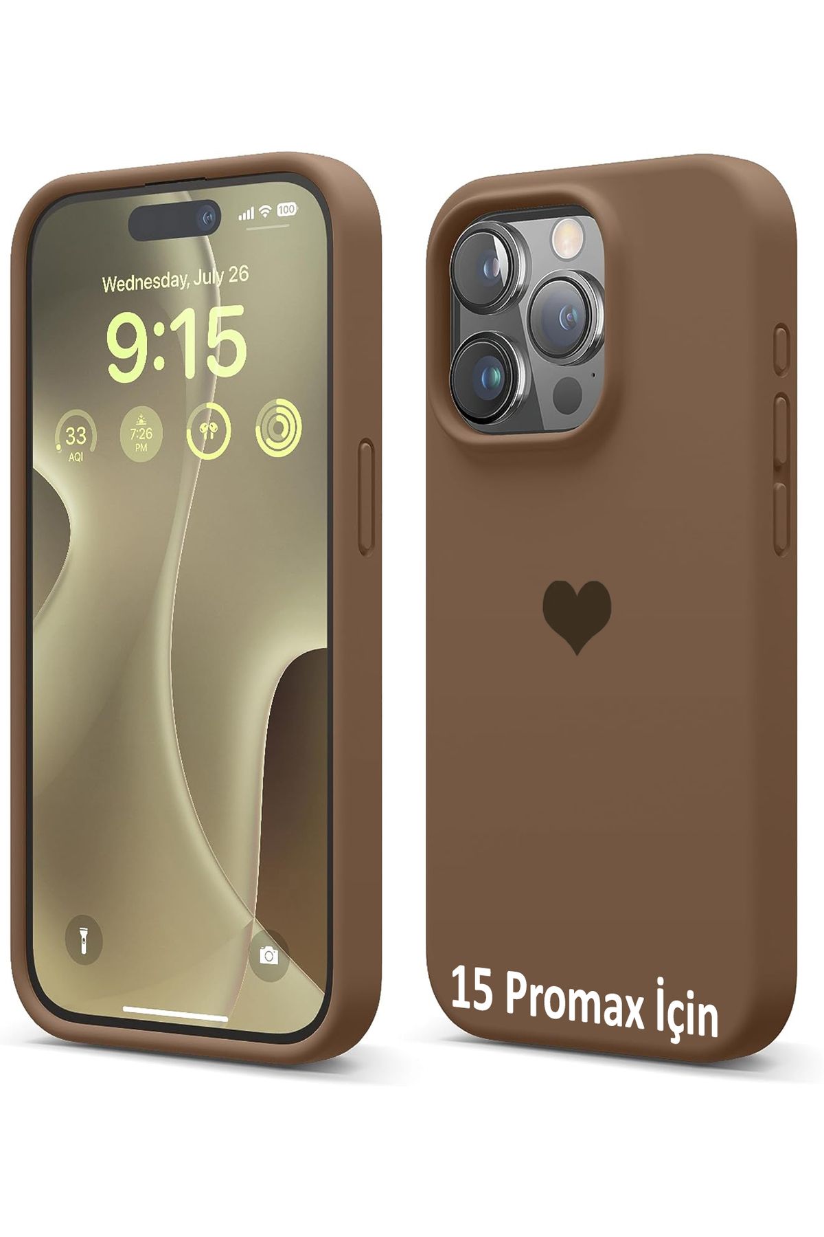 GAGA ELEKTRONİK iPhone 15 Pro Max İçin Kalp Logolu İçi Kadife Silikon Kılıf