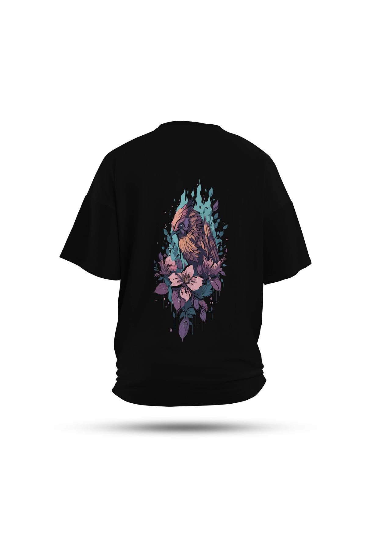 Zestia Unisex T-Shirt, Animals Serçe Sırt Baskılı, Regular, %100 Pamuk, Siyah T-Shirt No: 019