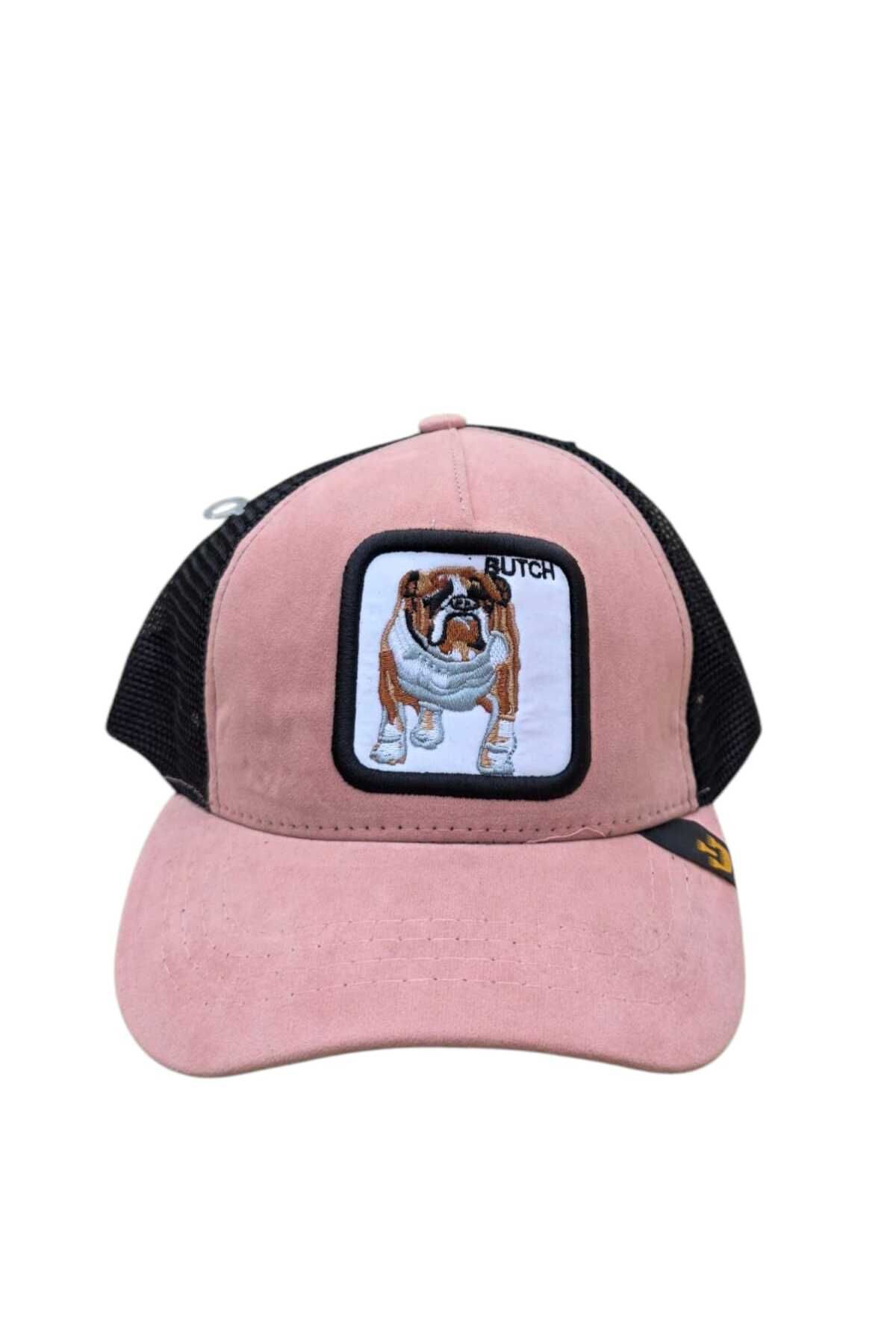 Anelli Butch Bulldog Nakışlı Unisex Pembe Trucker Şapka – Fileli ve Ayarlanabilir Tasarım