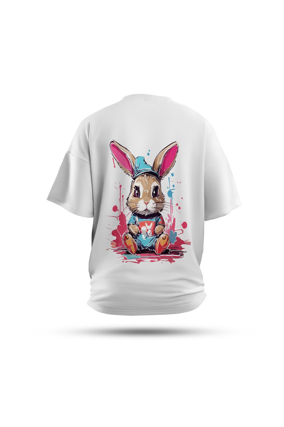 Zestia Unisex T-Shirt, Animals Tavşan Sırt Baskılı, Regular, %100 Pamuk, Beyaz T-Shirt No: 013