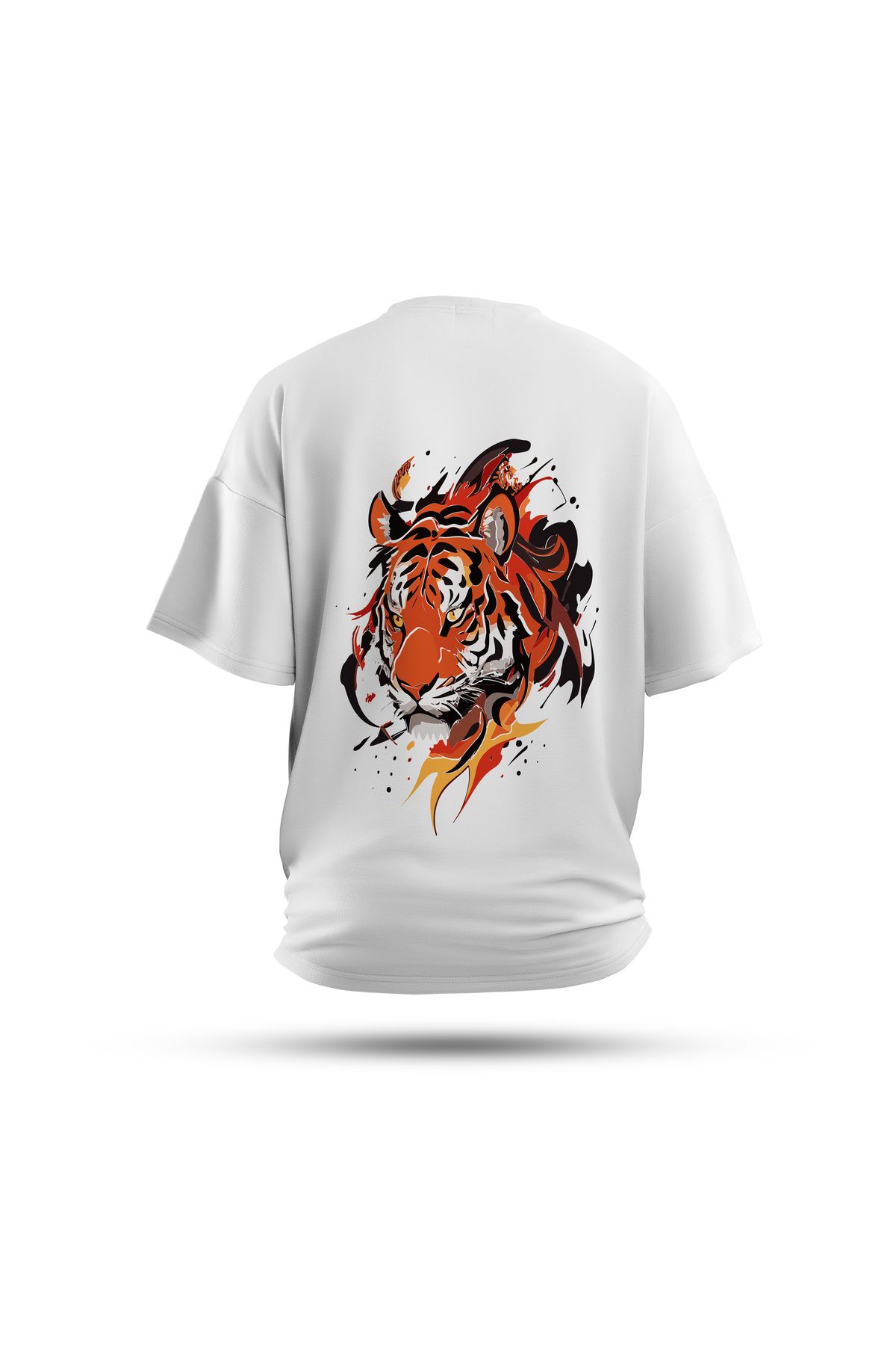 Zestia Unisex T-Shirt, Animals Kaplan Sırt Baskılı, Regular, %100 Pamuk, Beyaz T-Shirt No: 007