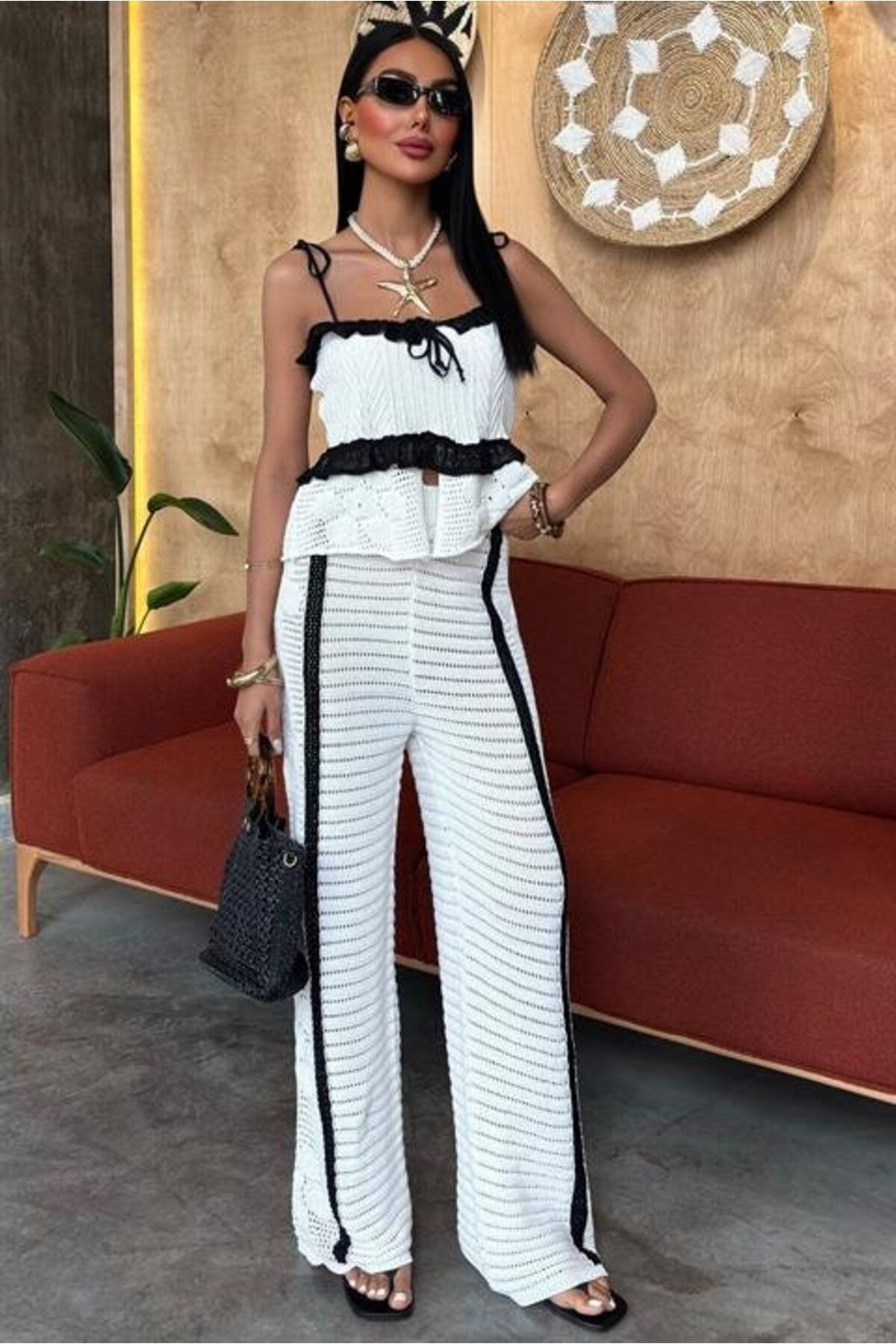 Eserden Askılı Bluz Pantolon Triko Takım  M/38