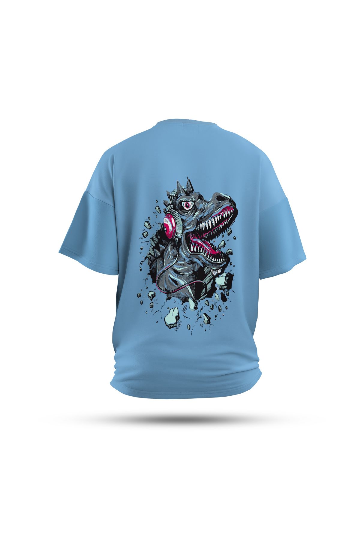 Zestia Unisex T-Shirt, Animals Dinazor Sırt Baskılı, Regular, %100 Pamuk, Mavi T-Shirt No: 002