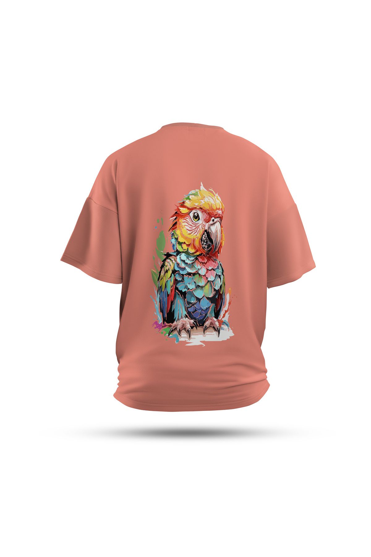 Zestia Unisex T-Shirt, Animals Papağan Sırt Baskılı, Regular, %100 Pamuk, Somon T-Shirt No: 003