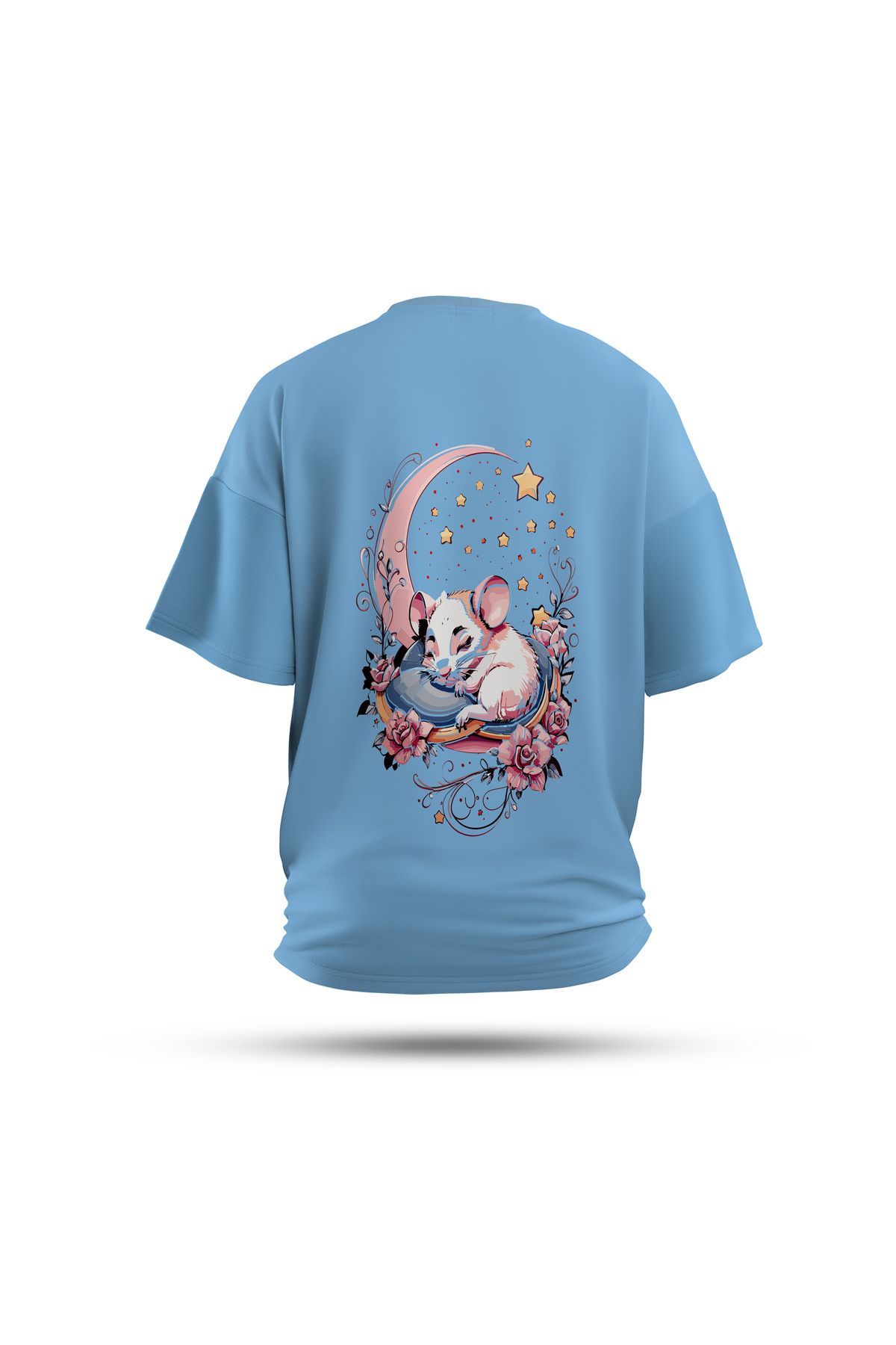 Zestia Unisex T-Shirt, Animals Fare Sırt Baskılı, Regular, %100 Pamuk, Mavi T-Shirt No: 016