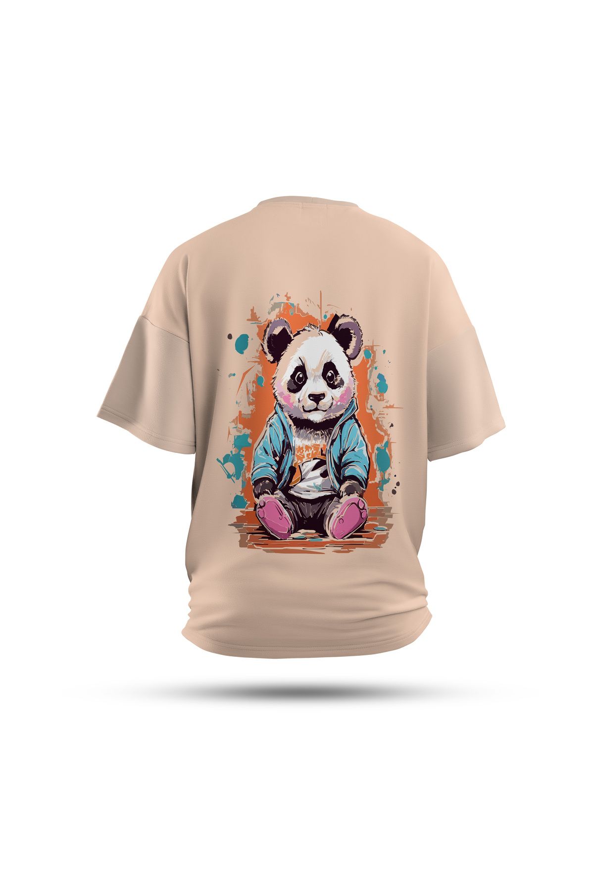 Zestia Unisex T-Shirt, Animals Panda Sırt Baskılı, Regular, %100 Pamuk, Krem T-Shirt No: 010