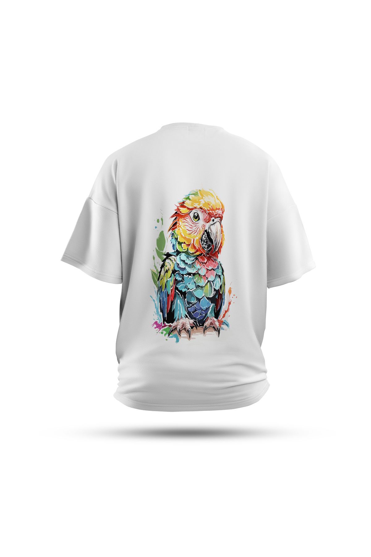 Zestia Unisex T-Shirt, Animals Papağan Sırt Baskılı, Regular, %100 Pamuk, Beyaz T-Shirt No: 003