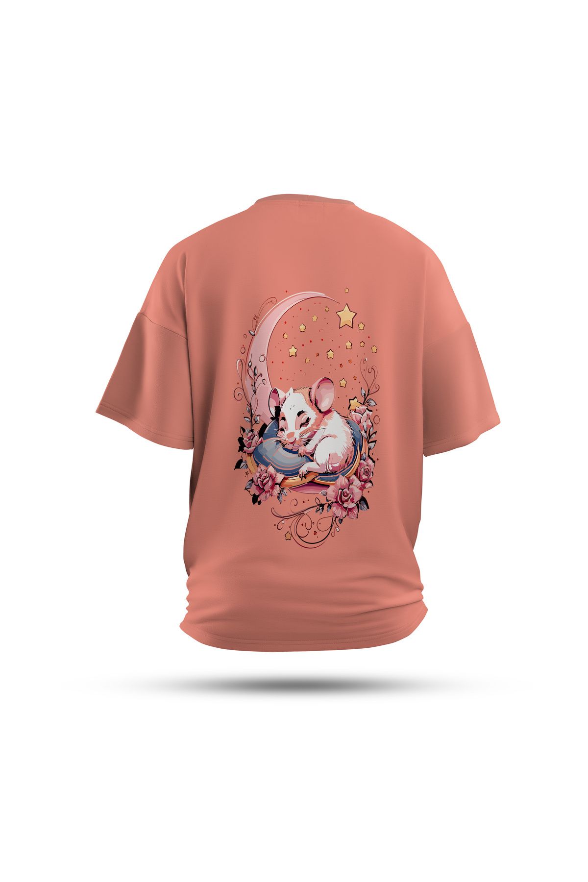 Zestia Unisex T-Shirt, Animals Fare Sırt Baskılı, Regular, %100 Pamuk, Somon T-Shirt No: 016