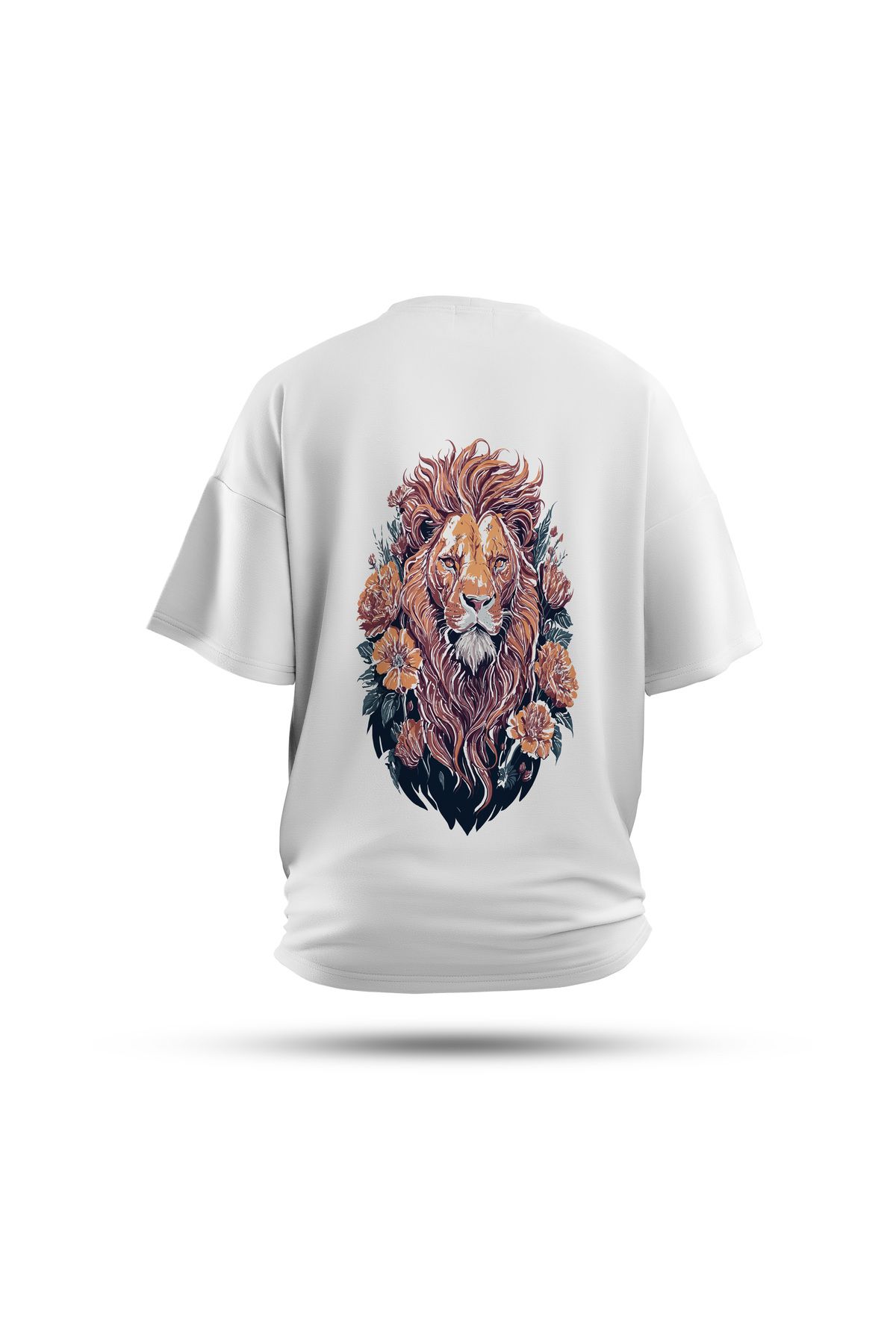 Zestia Unisex T-Shirt, Animals Aslan Sırt Baskılı, Regular, %100 Pamuk, Beyaz T-Shirt No: 018
