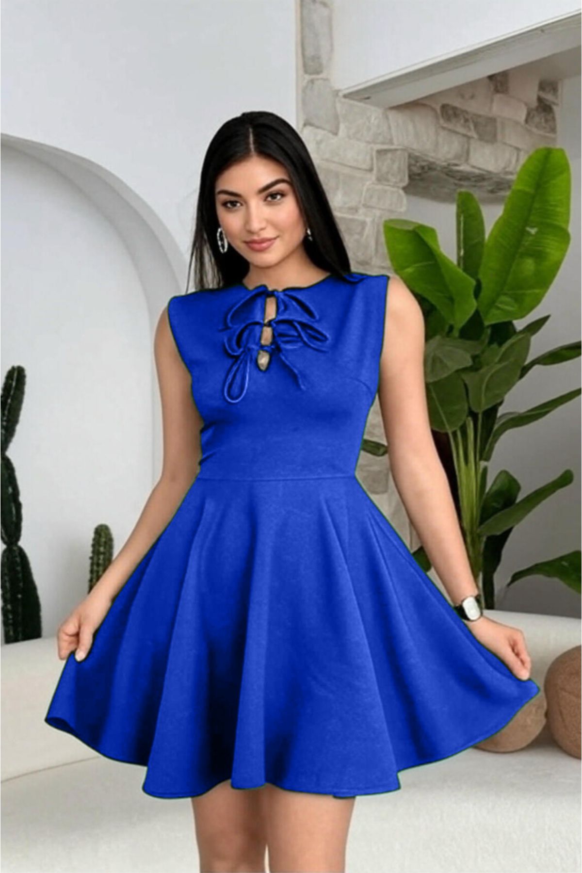 ALFUDO Moda Collection Göğsü Bağcıklı Muadil Kloş Elbise