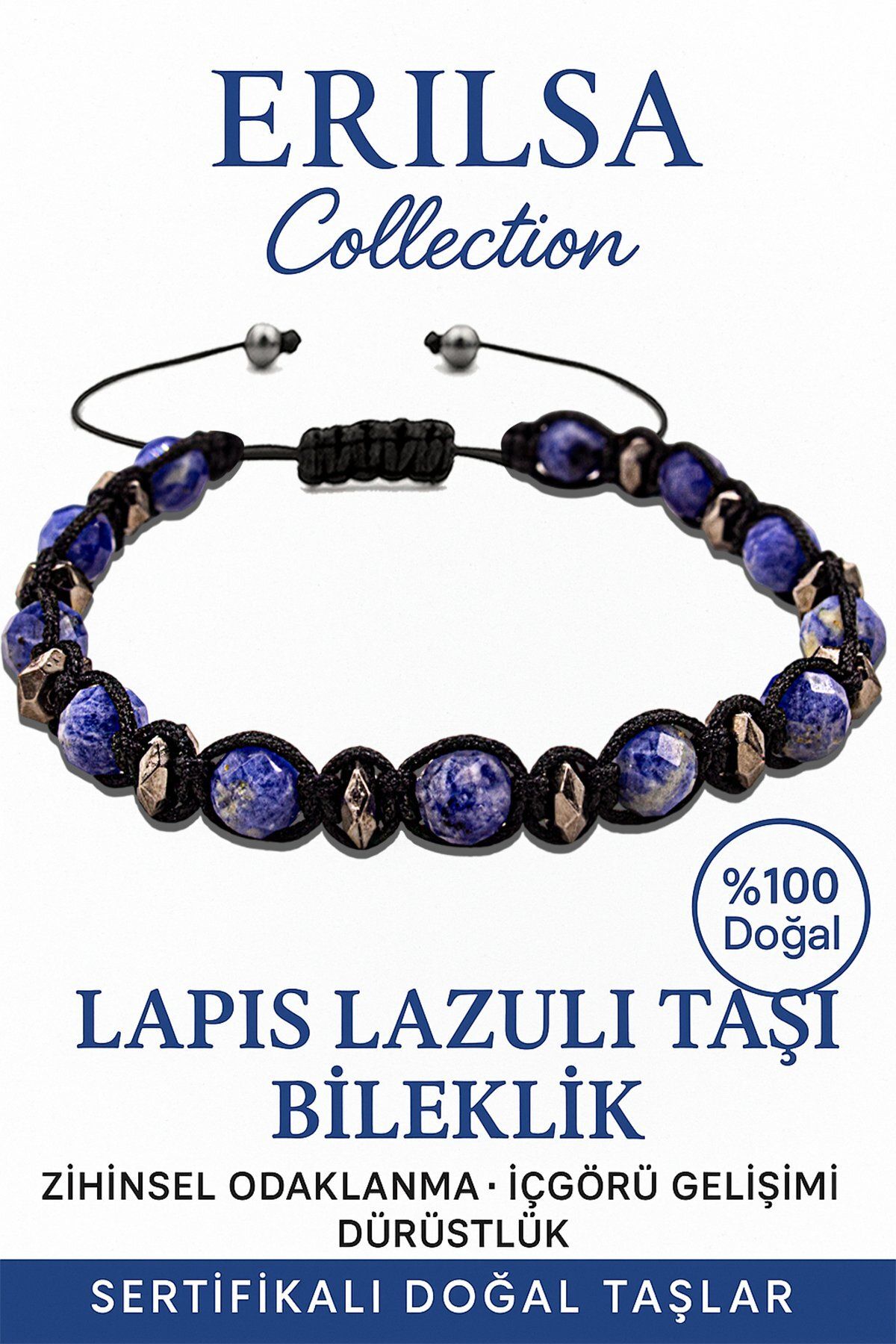 Erilsa Sertifikalı Fasetli Terahertz Lapis Lazuli Taşı Bileklik – Bilgelik ve İç Huzur