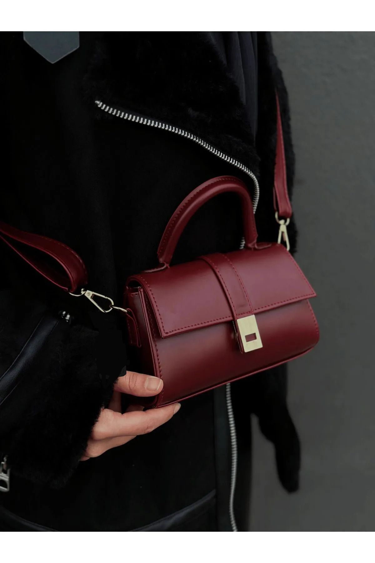 EBROU Pua Model Bordo Kadın El Ve Omuz Çantası
