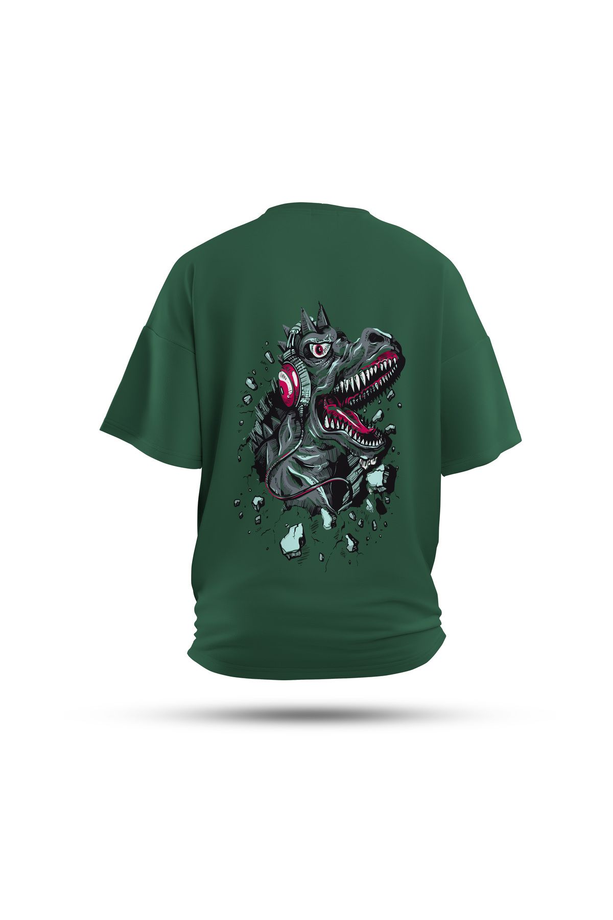 Zestia Unisex T-Shirt, Animals Dinazor Sırt Baskılı, Regular, %100 Pamuk, Yeşil T-Shirt No: 002