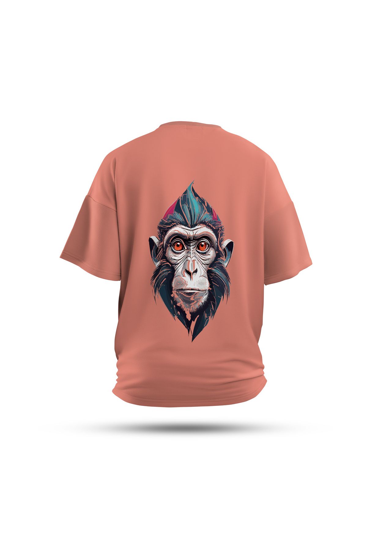 Zestia Unisex T-Shirt, Animals Maymun Sırt Baskılı, Regular, %100 Pamuk, Somon T-Shirt No: 017