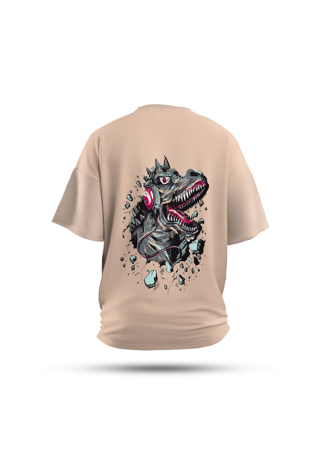 Zestia Unisex T-Shirt, Animals Dinazor Sırt Baskılı, Regular, %100 Pamuk, Krem T-Shirt No: 002