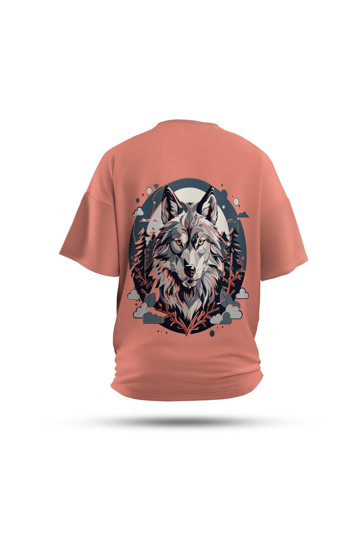 Zestia Unisex T-Shirt, Animals Kurt Sırt Baskılı, Regular, %100 Pamuk, Somon T-Shirt No: 001