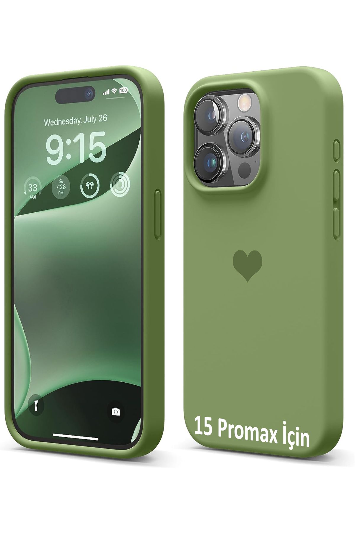 GAGA ELEKTRONİK iPhone 15 Pro Max İçin Kalp Logolu İçi Kadife Silikon Kılıf
