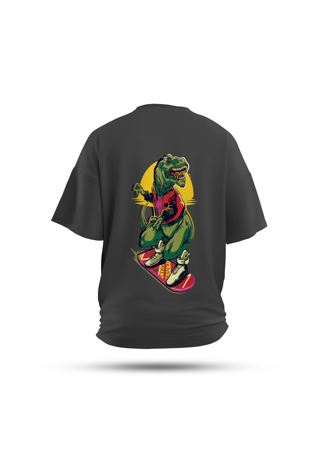 Zestia Unisex T-Shirt, Animals Dinazor Sırt Baskılı, Regular, %100 Pamuk, Antrasit T-Shirt No: 006