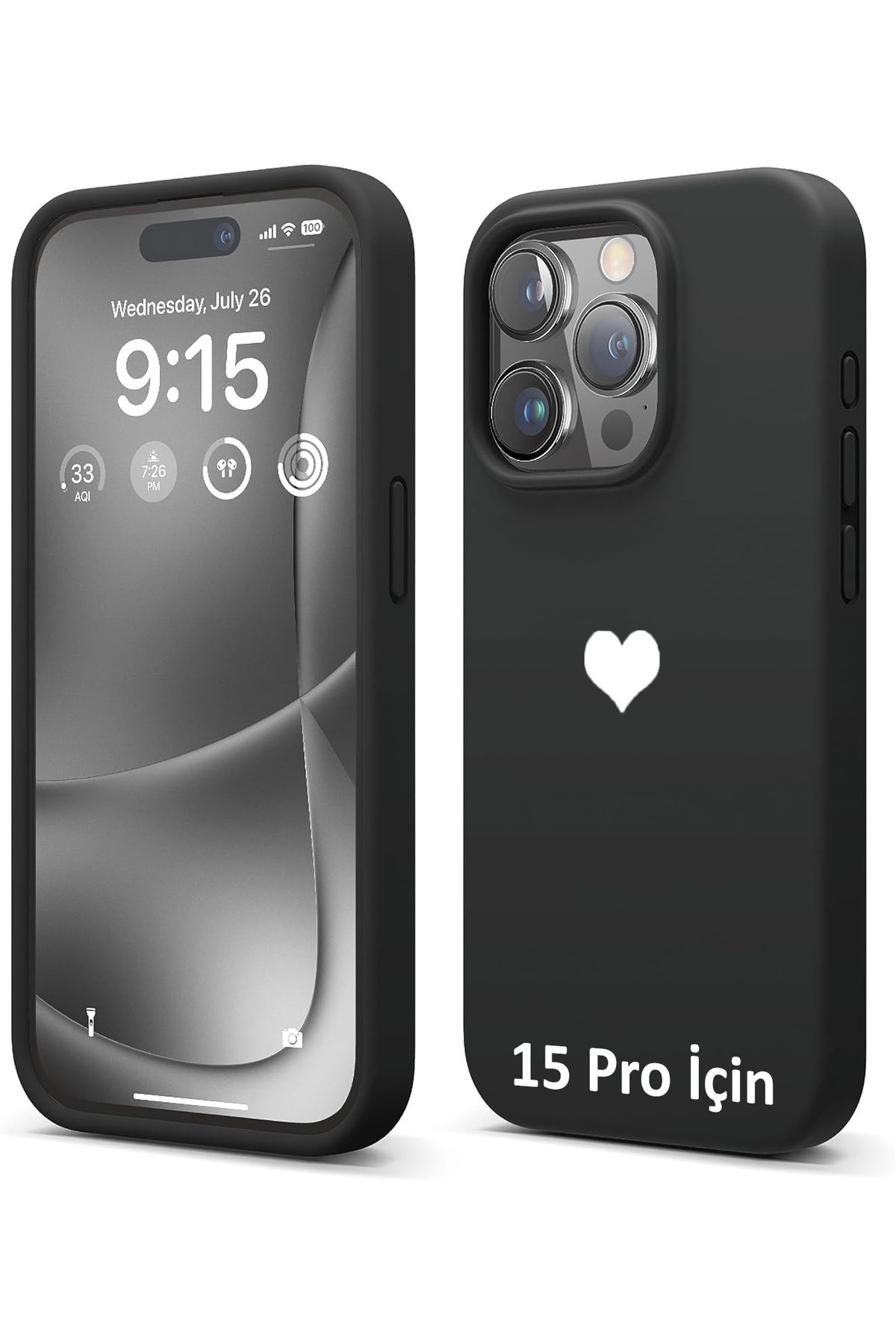 GAGA ELEKTRONİK iPhone 15 Pro İçin Kalp Logolu İçi Kadife Silikon Kılıf