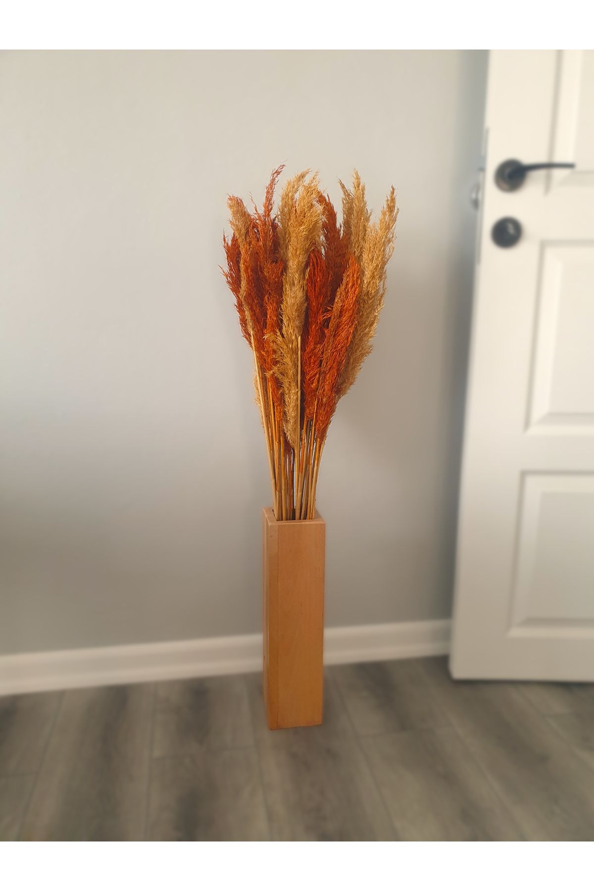 Flixora Ahşap Pampas, Cansız Çiçek Vazosu 40x10x10 cm