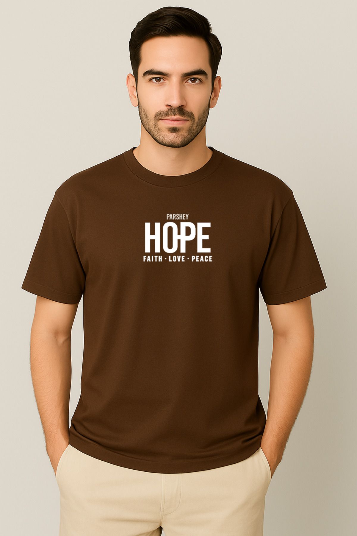 PARSHEY Erkek - Kadın Unisex HOPE Baskılı Yarım Kollu Bisiklet Yaka %100 Pamuk Oversize T-shirt