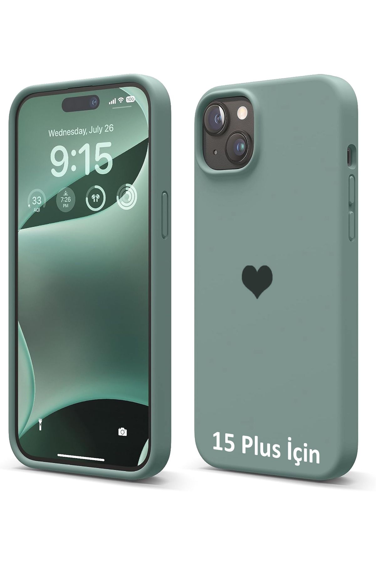 GAGA ELEKTRONİK iPhone 15 Plus İçin Kalp Logolu İçi Kadife Silikon Kılıf