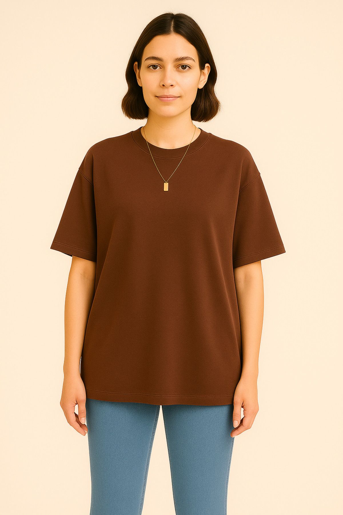 EydaMoon Kadın Basic Oversize MODAL KUMAŞ T-Shirt İpeksi Yumuşacık Canlı Renk Geniş Kalıp