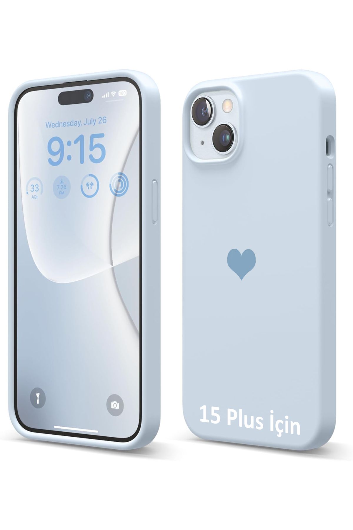 GAGA ELEKTRONİK iPhone 15 Plus İçin Kalp Logolu İçi Kadife Silikon Kılıf