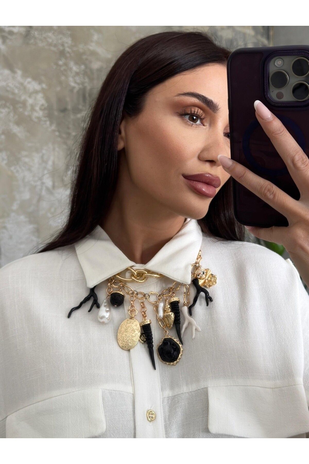 Bettnes SİYAH DETAY CHARM KOLYE