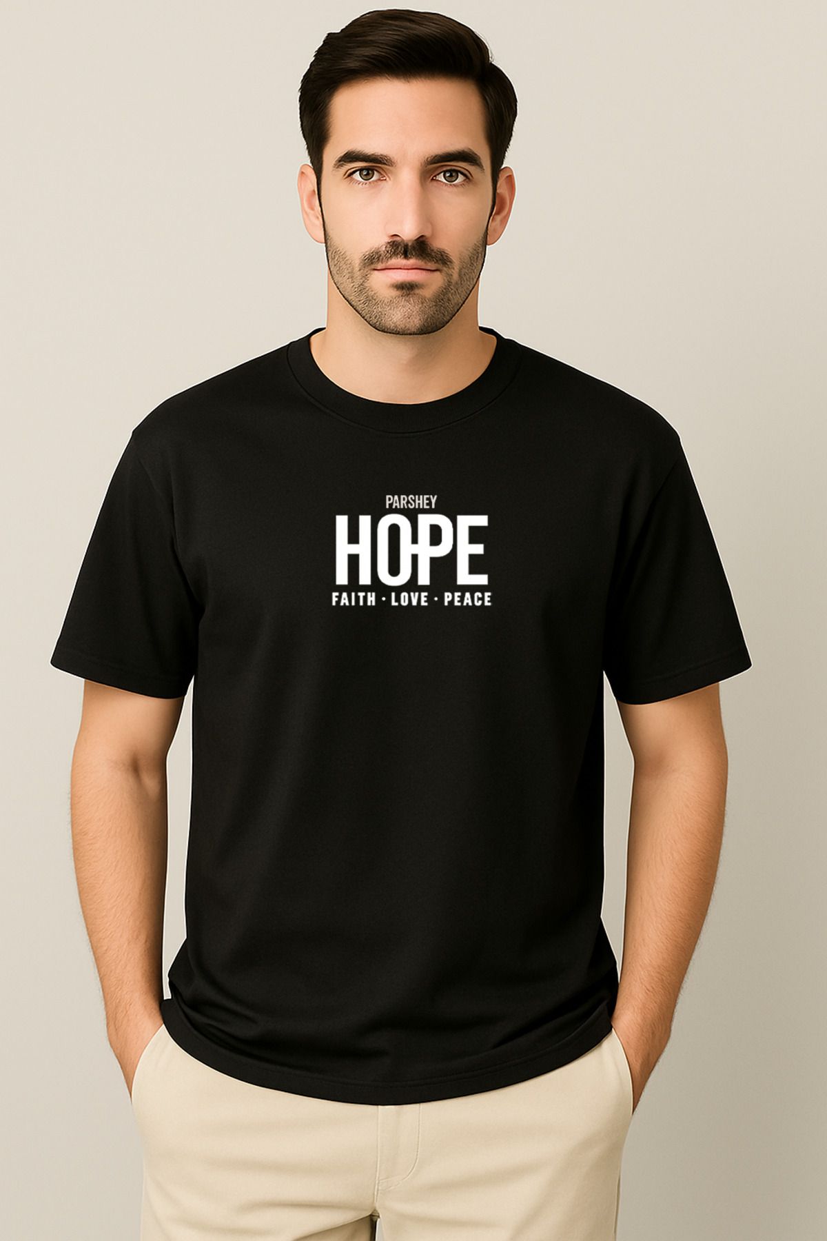 PARSHEY Erkek - Kadın Unisex HOPE Baskılı Yarım Kollu Bisiklet Yaka %100 Pamuk Oversize T-shirt