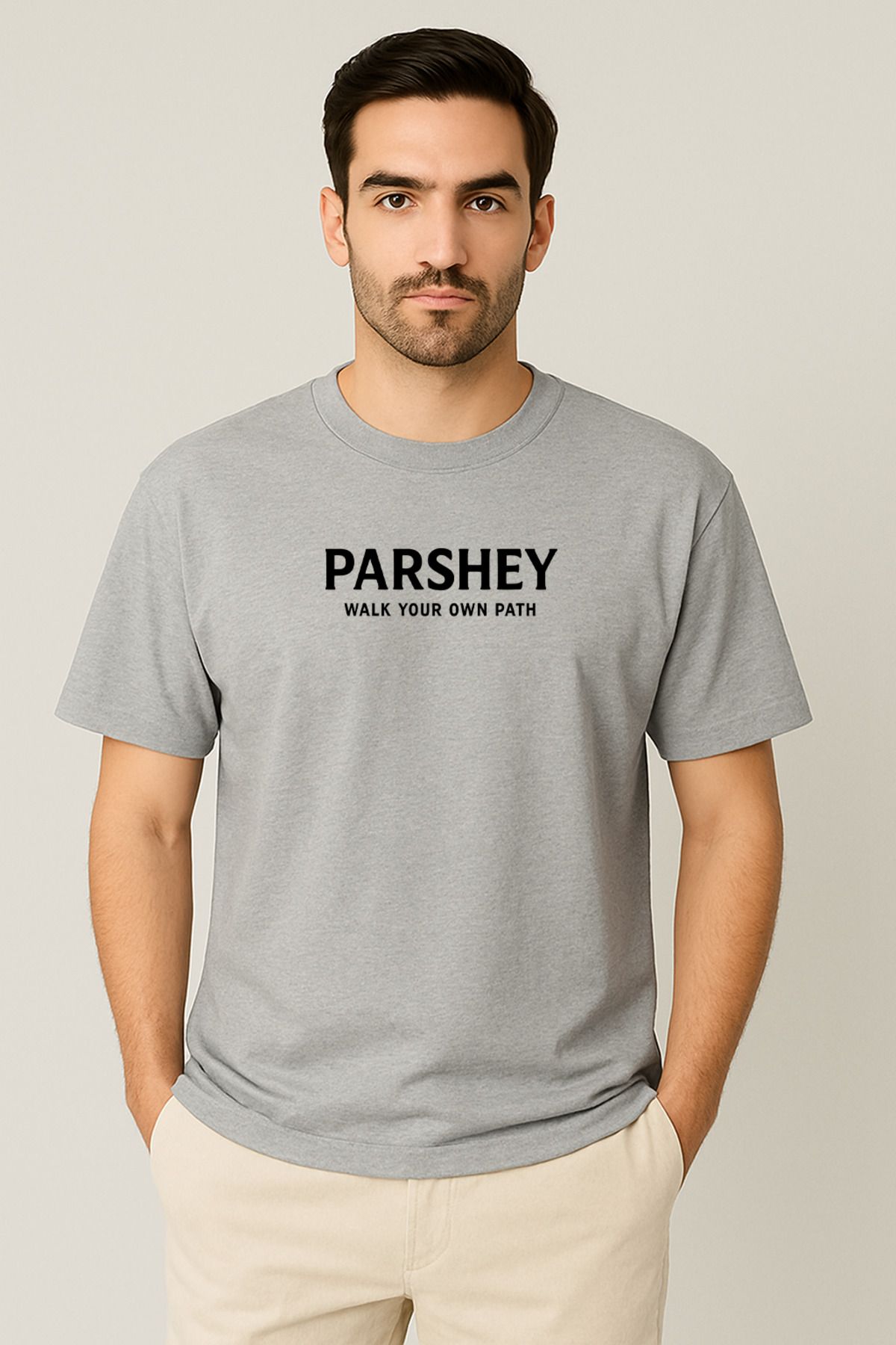 PARSHEY Erkek - Kadın Unisex Parshey Walk Your Own Path Baskılı Bisiklet Yaka %100 Pamuk Oversize T-shirt