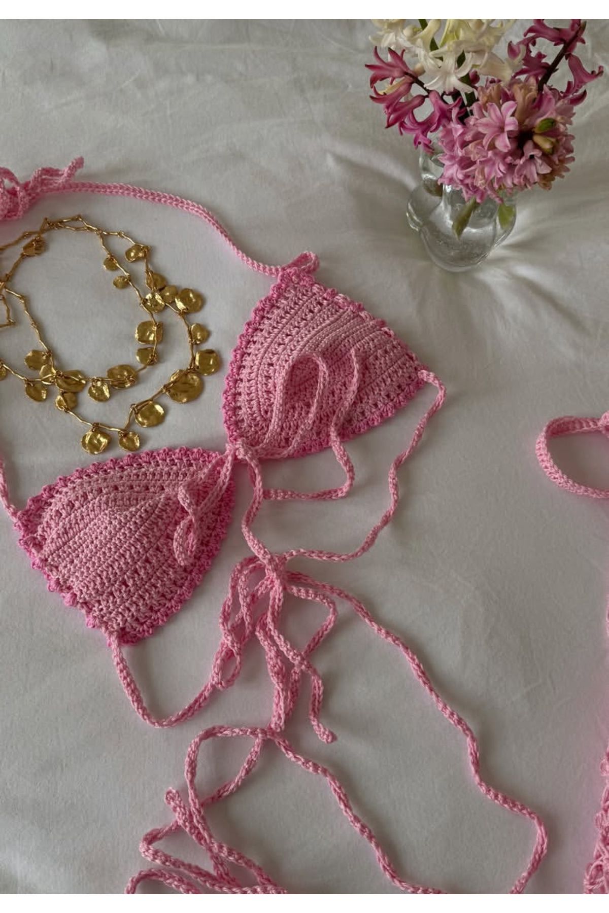 Celoire Pembe Örgü Bikini Üstü