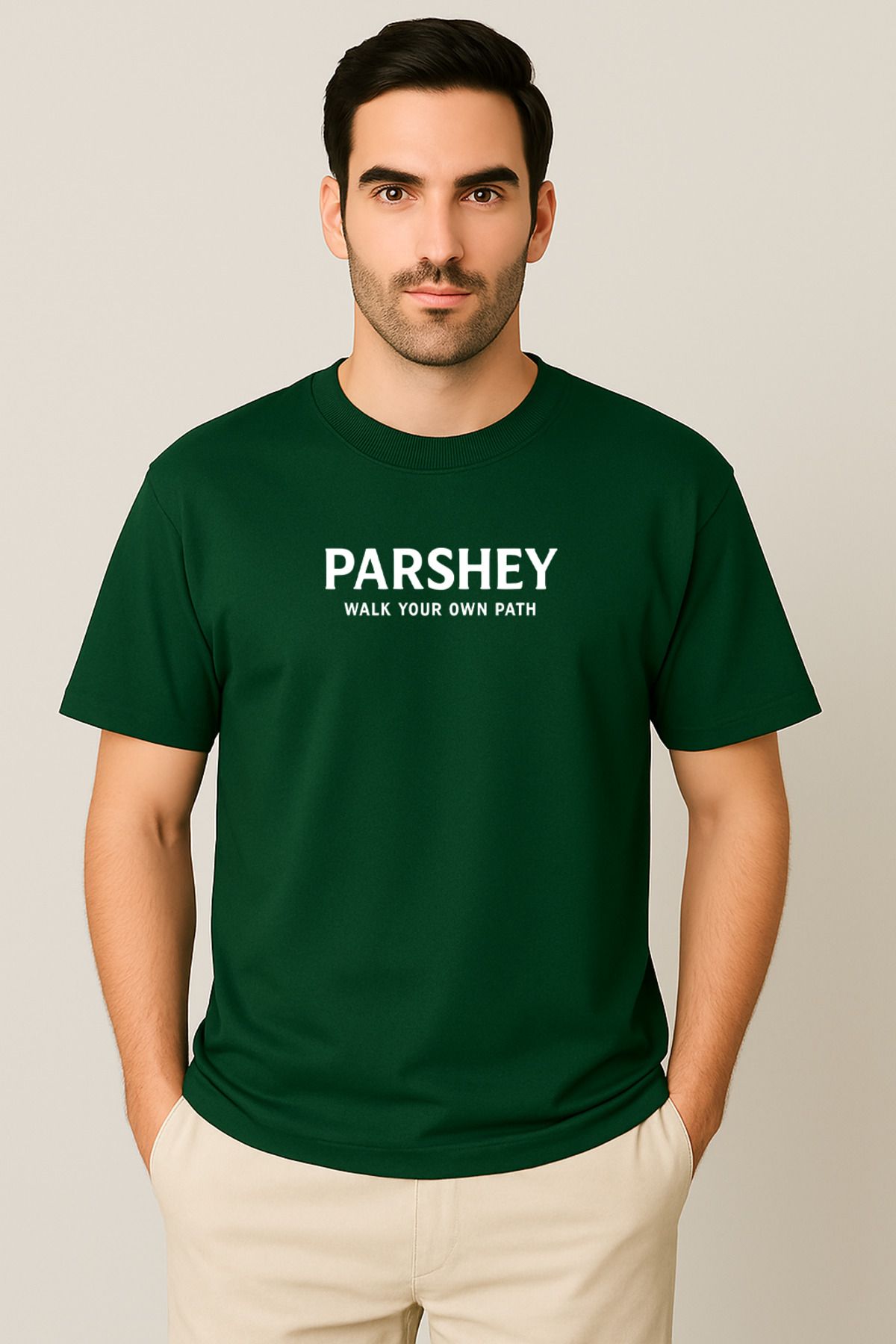 PARSHEY Erkek - Kadın Unisex Parshey Walk Your Own Path Baskılı Bisiklet Yaka %100 Pamuk Oversize T-shirt