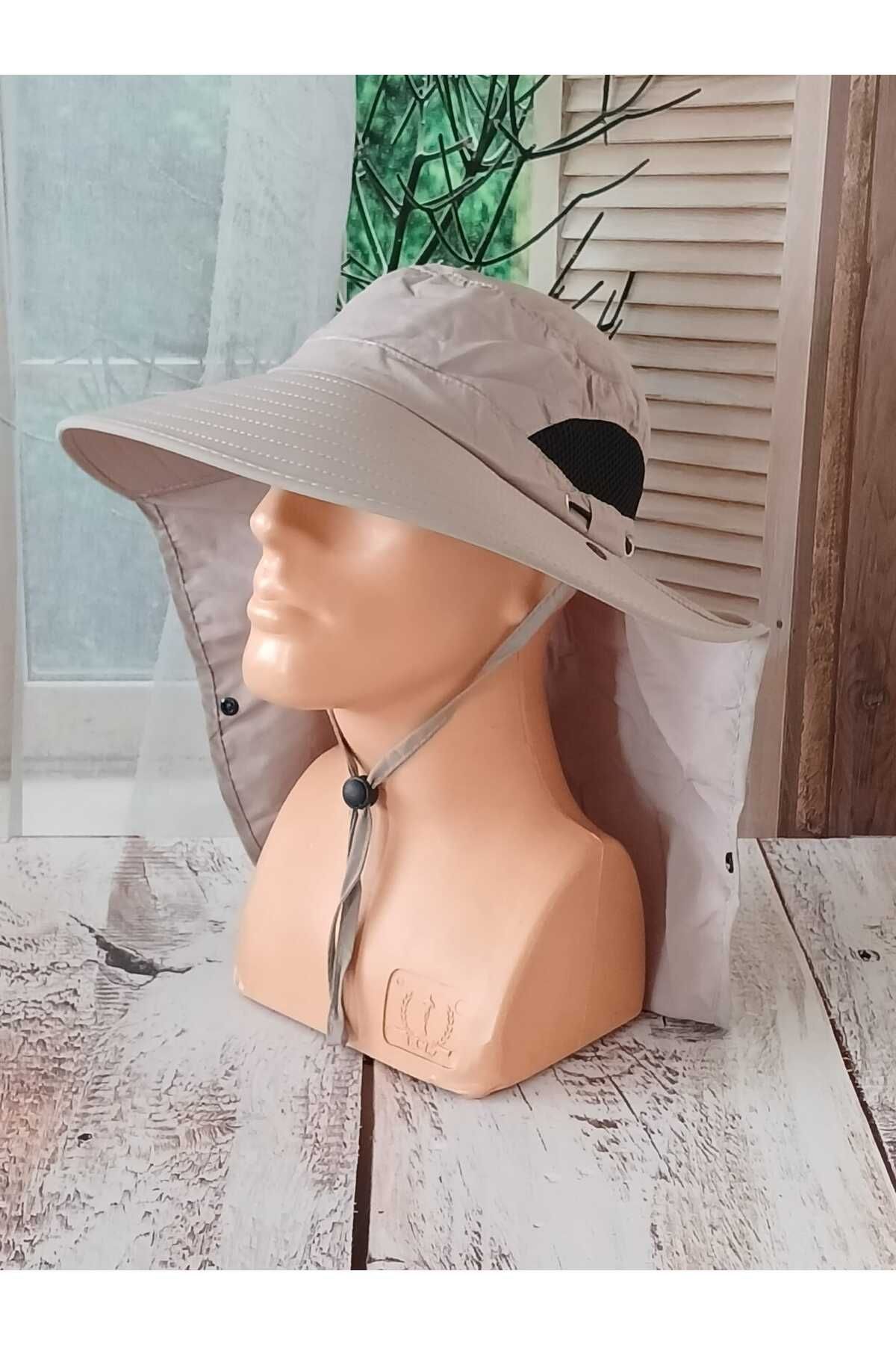 Aydmr Aksesuar Ense Korumalı Maskeli Safari Şapka