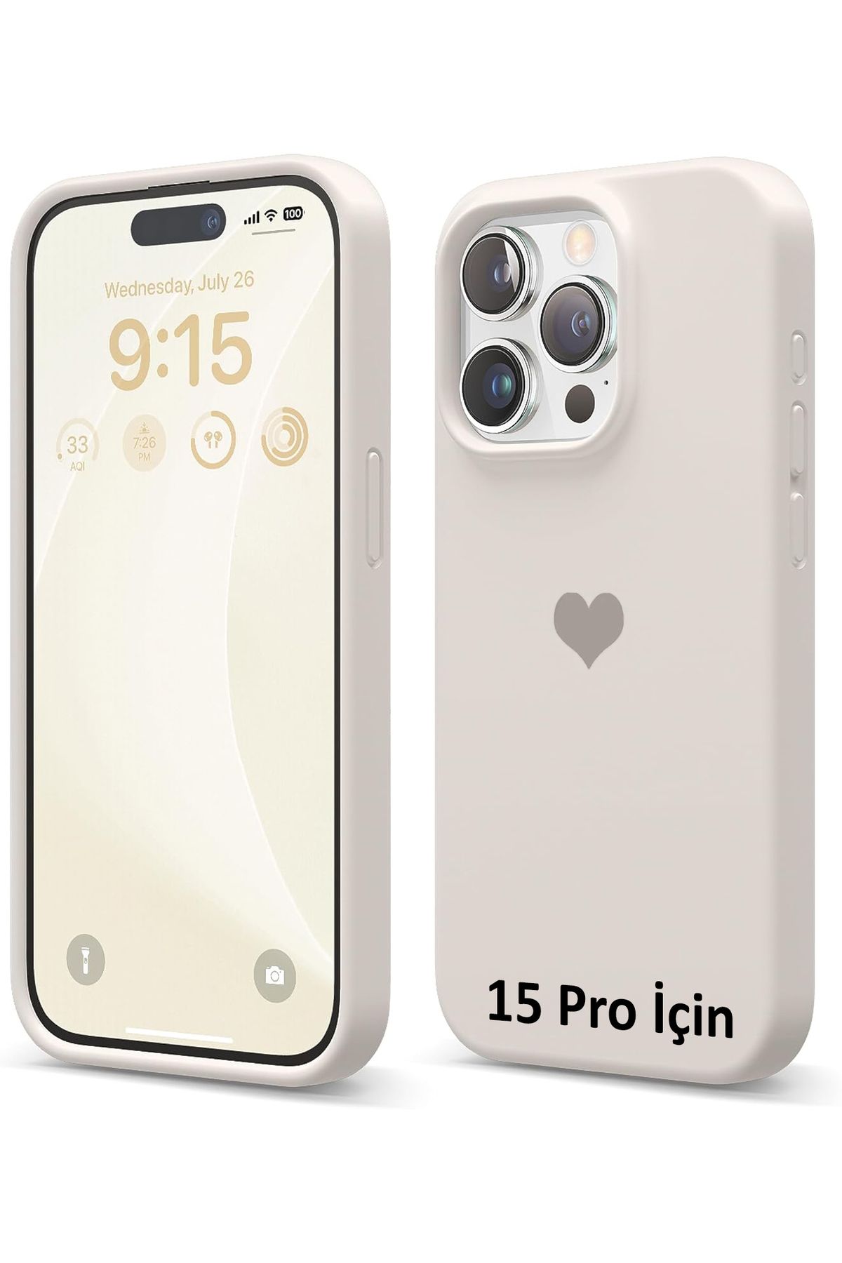 GAGA ELEKTRONİK iPhone 15 Pro İçin Kalp Logolu İçi Kadife Silikon Kılıf