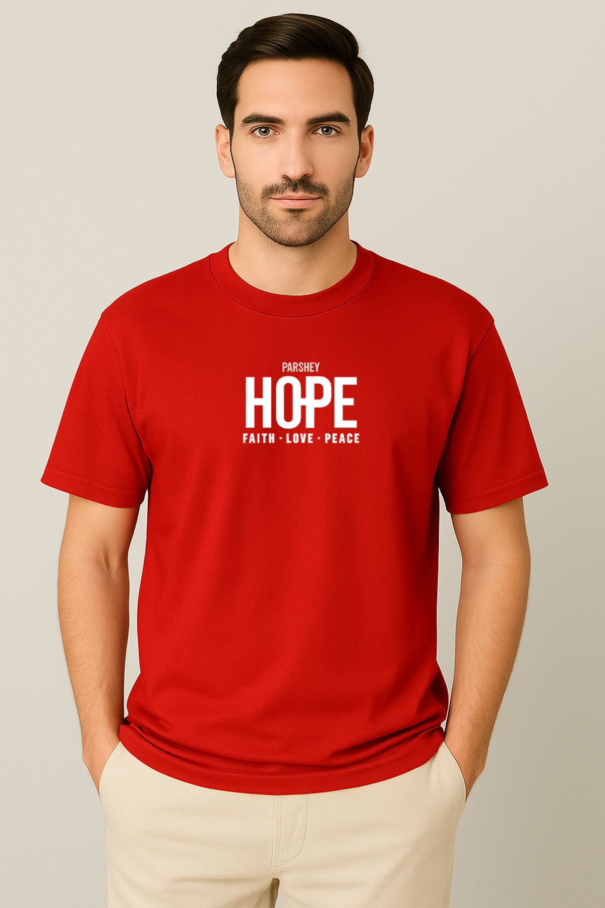 PARSHEY Erkek - Kadın Unisex HOPE Baskılı Yarım Kollu Bisiklet Yaka %100 Pamuk Oversize T-shirt