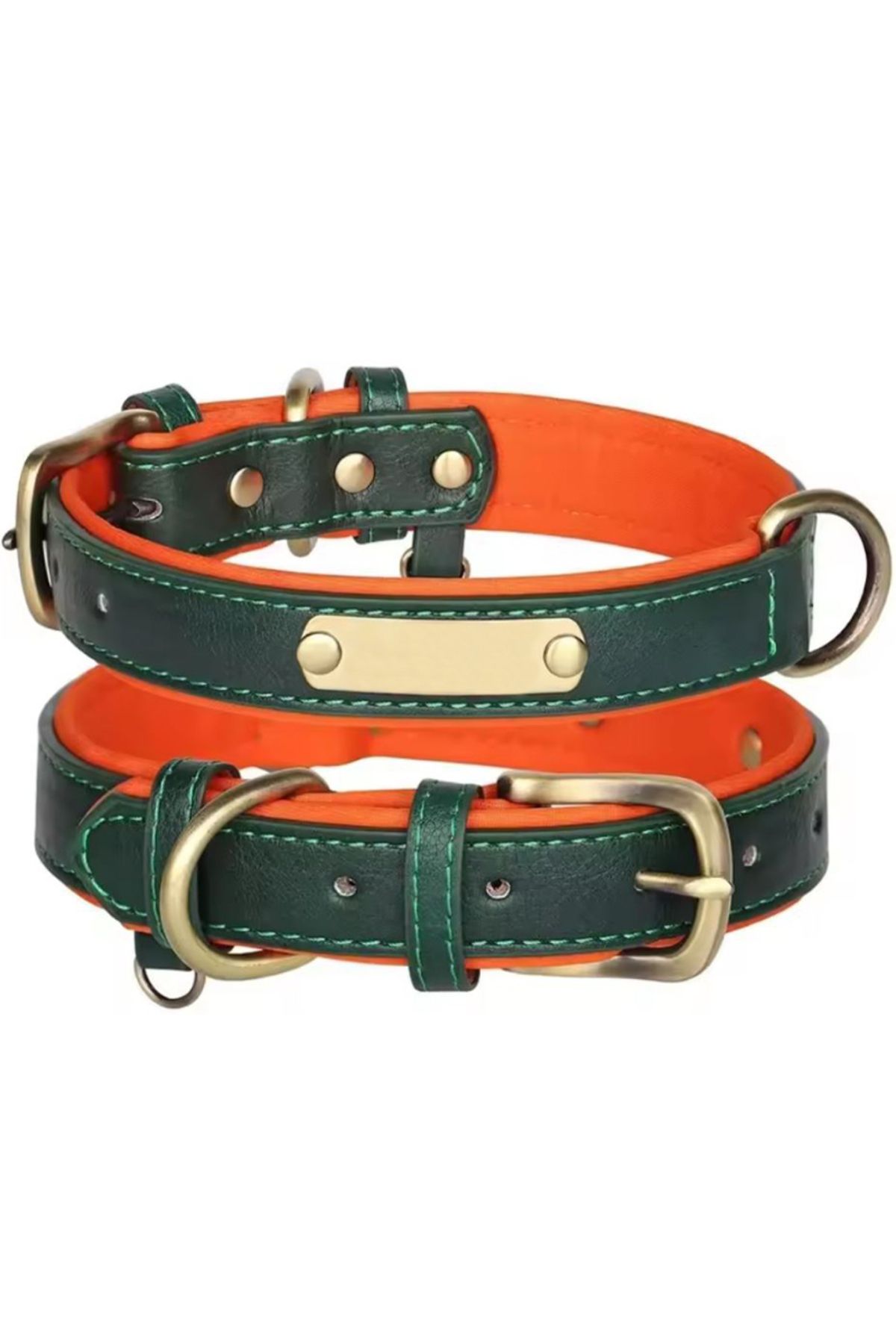 REDz Accessories Zgardă Clasică Cu Etichetă Inscripționabilă, Mărime Xs, Lungime 27 Cm, Reglabilă, Aspect Piele, Verde/portocaliu - One Size
