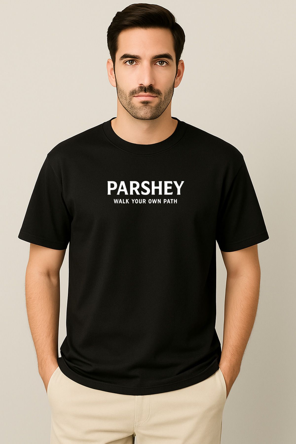 PARSHEY Erkek - Kadın Unisex Parshey Walk Your Own Path Baskılı Bisiklet Yaka %100 Pamuk Oversize T-shirt