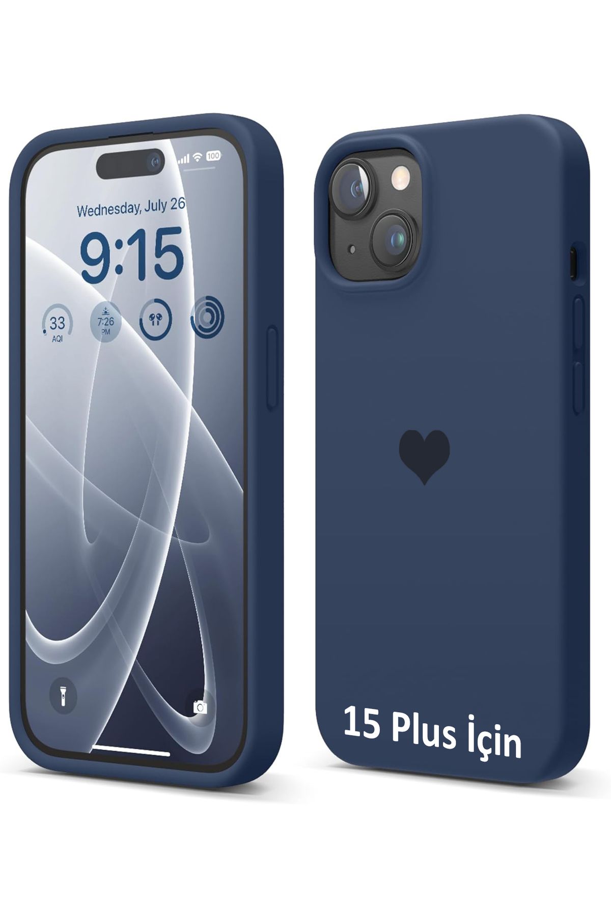 GAGA ELEKTRONİK iPhone 15 Plus İçin Kalp Logolu İçi Kadife Silikon Kılıf
