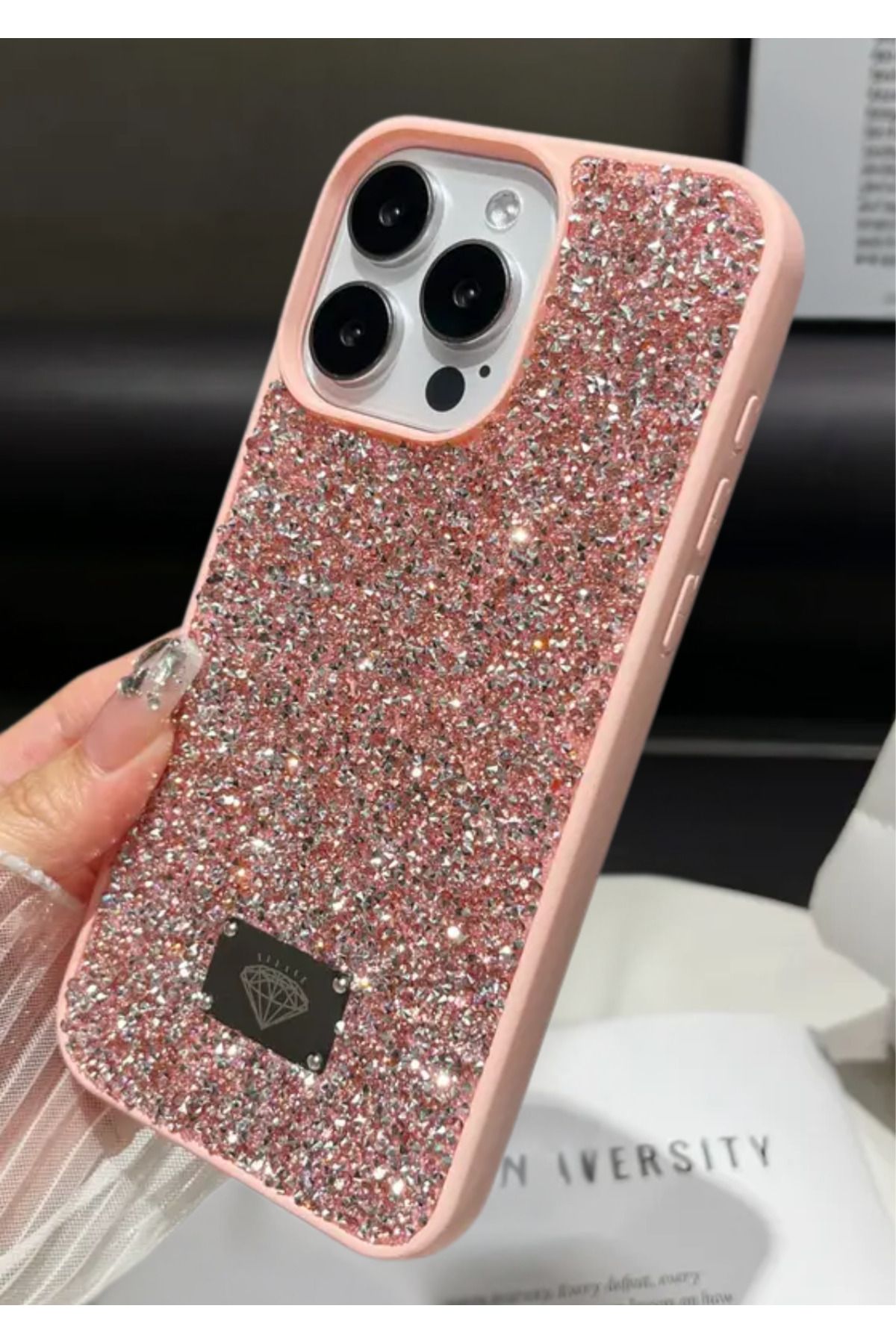 BCASE İphone 15 Pro Max Taşlı Kılıf Parlak Elmas Tasarım Lüx Silikon
