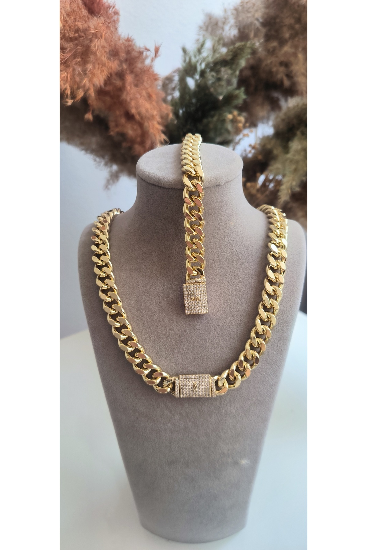 xUPING Vip Gurmet Set Kolye +Bileklik Kararmaz 14K Rengindedir