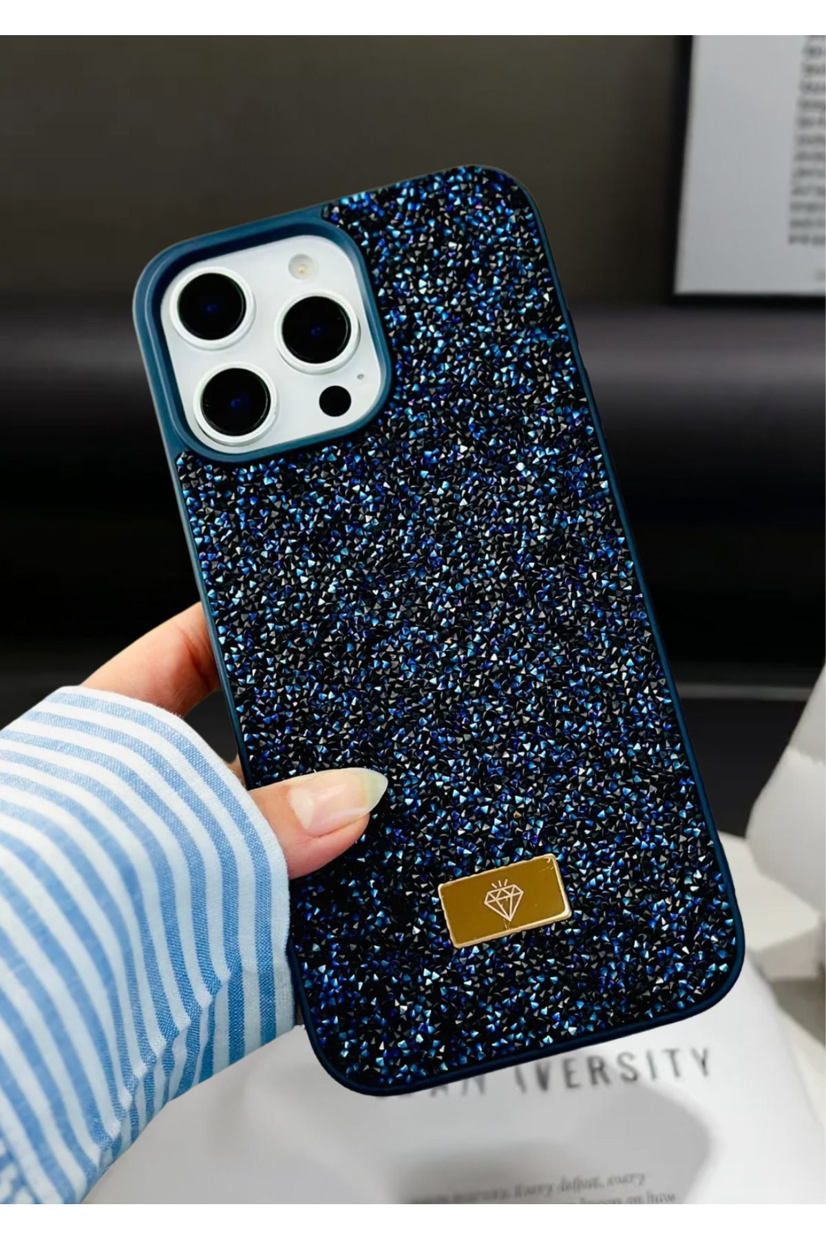 BCASE İphone 15 Pro Max Taşlı Kılıf Parlak Elmas Tasarım Lüx Silikon