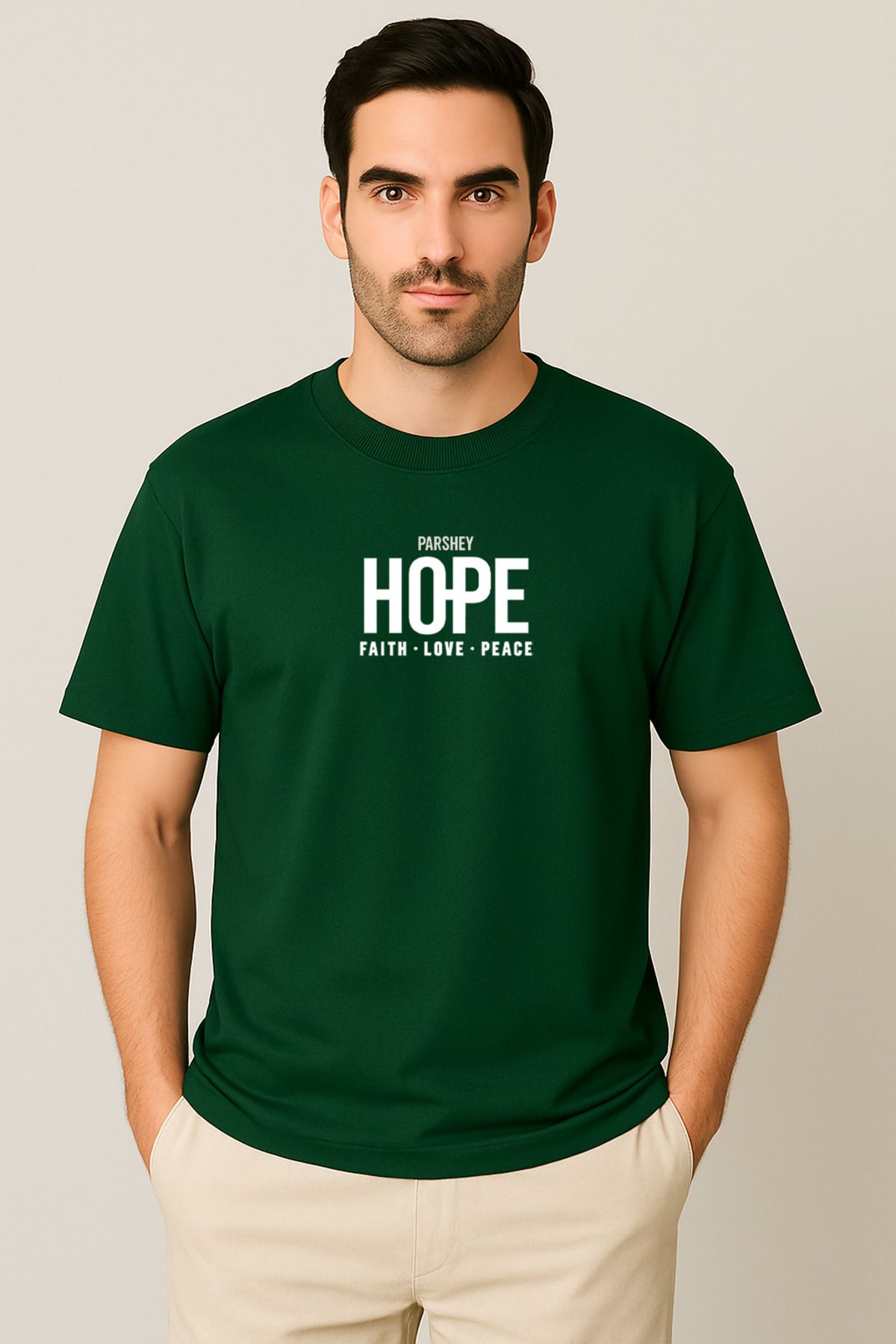 PARSHEY Erkek - Kadın Unisex HOPE Baskılı Yarım Kollu Bisiklet Yaka %100 Pamuk Oversize T-shirt