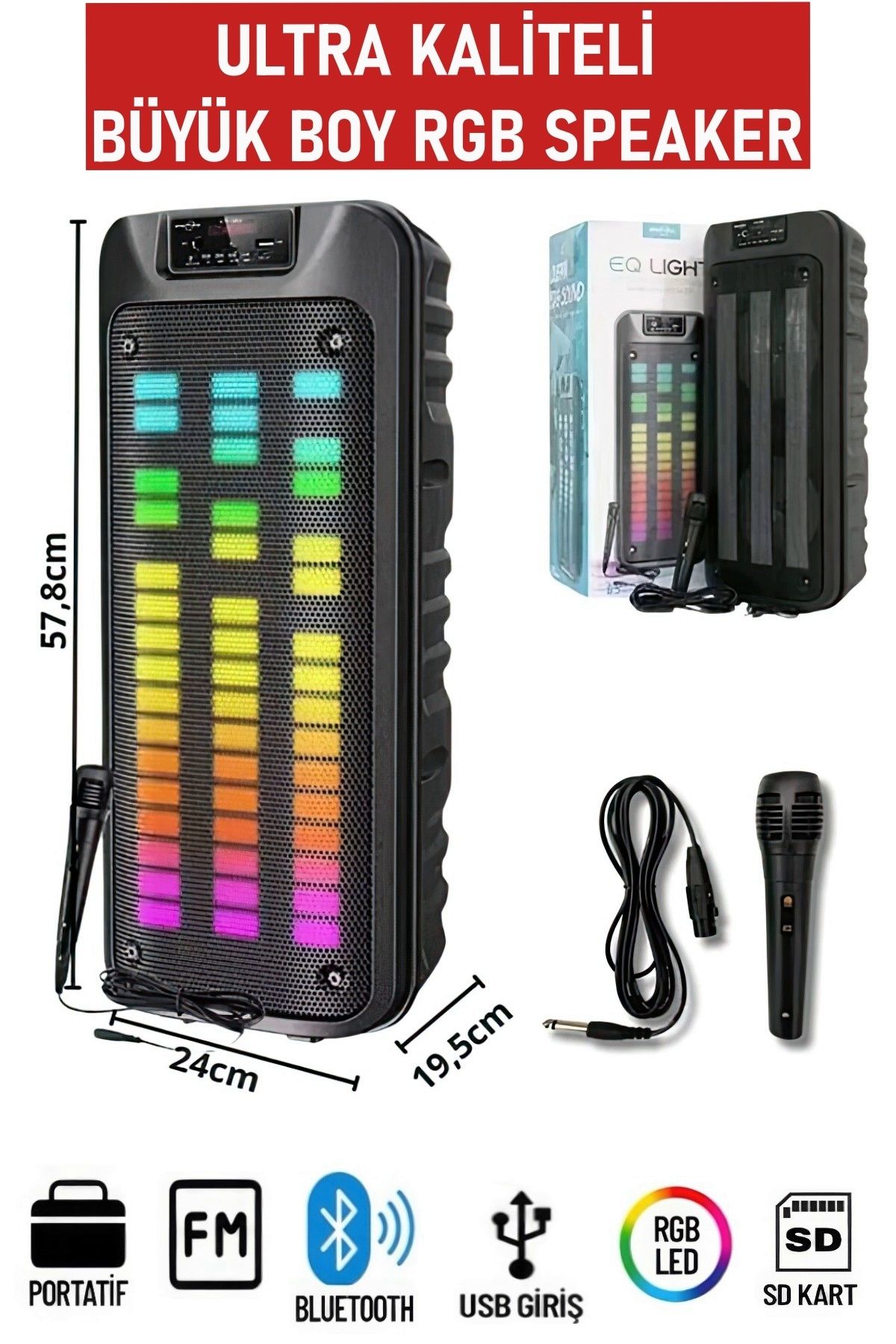 ROXİVA ULTRA BÜYÜK ÇİFT HOPARLÖR IŞIKLI MİKROFONLU FANTASTİK WİRELESS BLUETOOTH SPEAKER SES TOPU