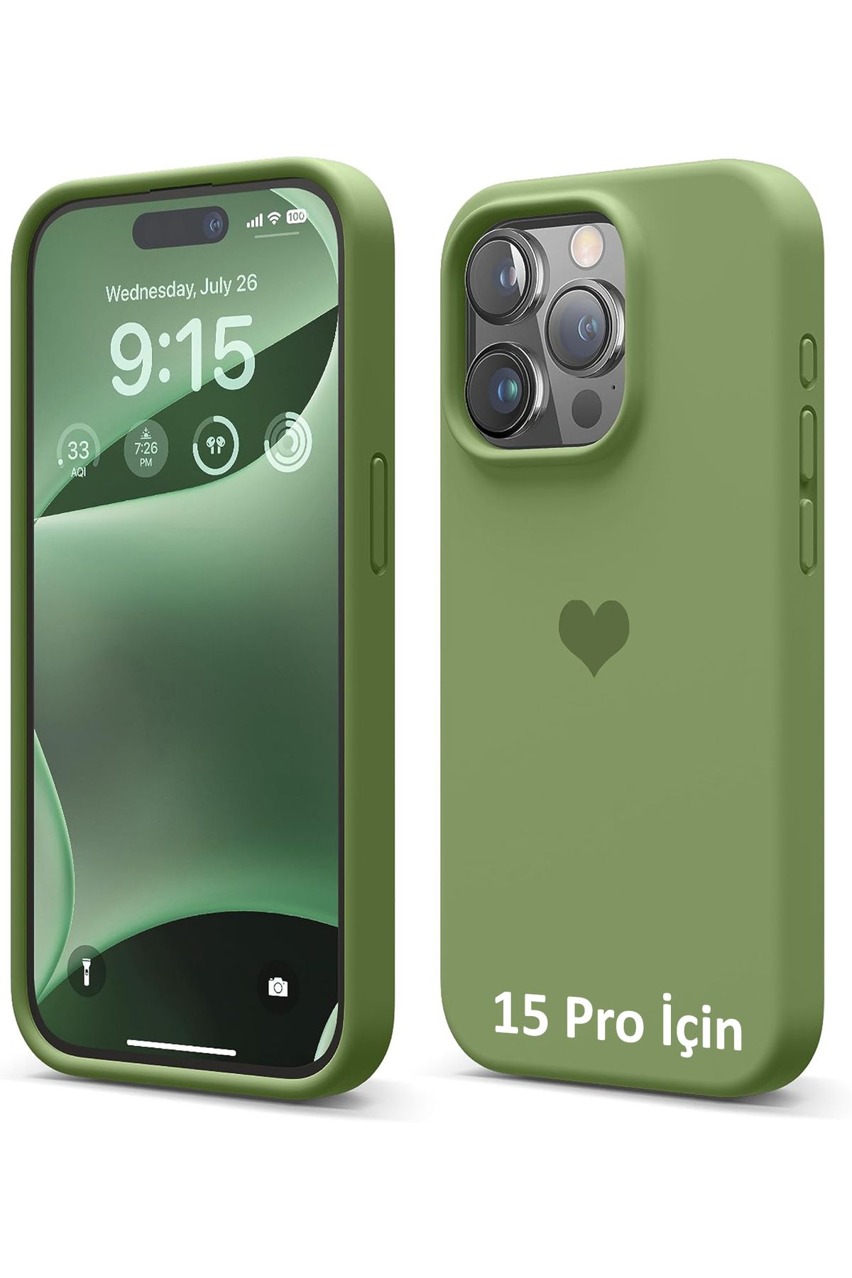 GAGA ELEKTRONİK iPhone 15 Pro İçin Kalp Logolu İçi Kadife Silikon Kılıf
