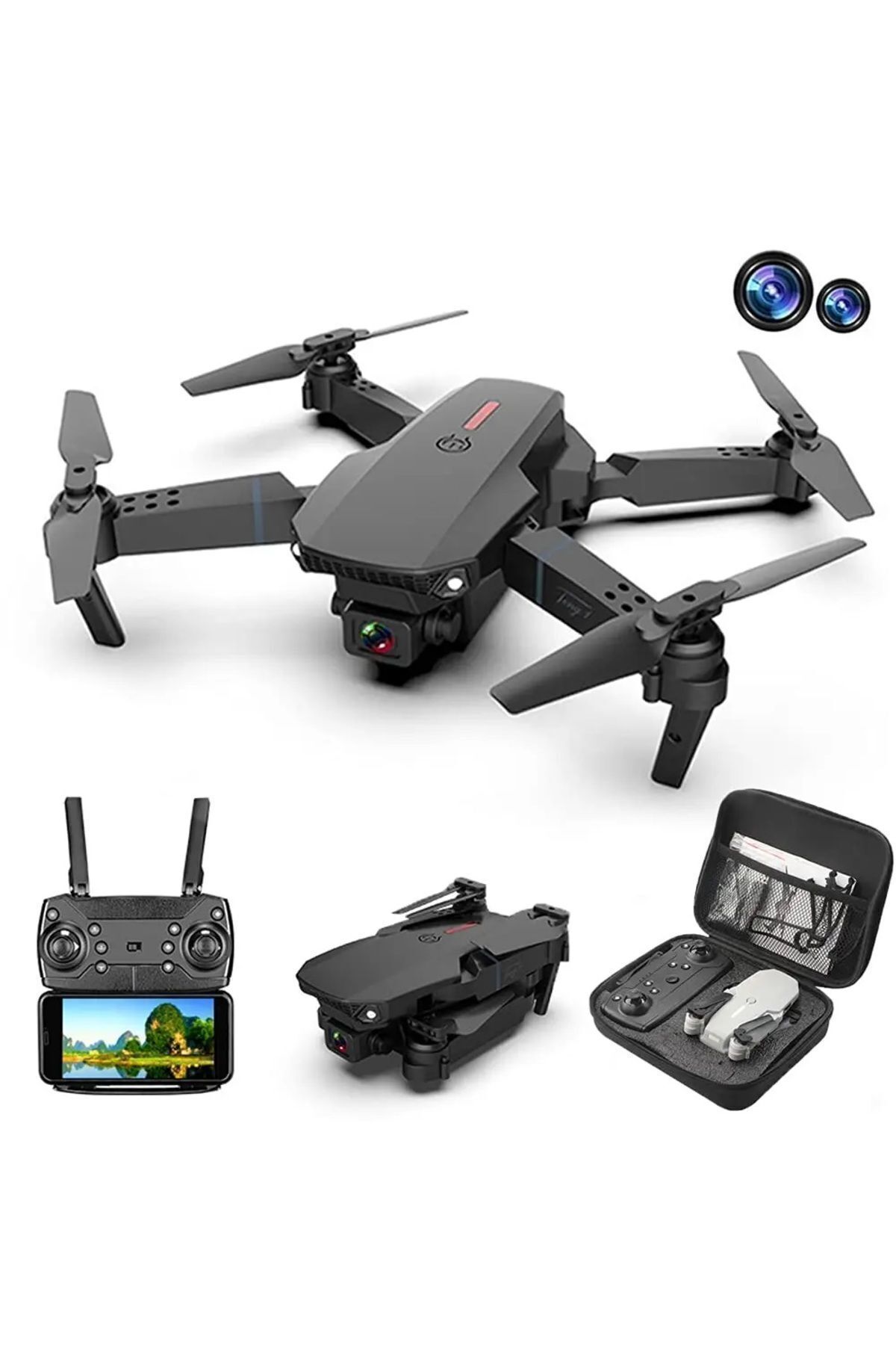Devrik Teknoloji E88 Pro Mini Drone Kameralı Drone App Kontrol Wifi Li Katlanabilir Quatcopter